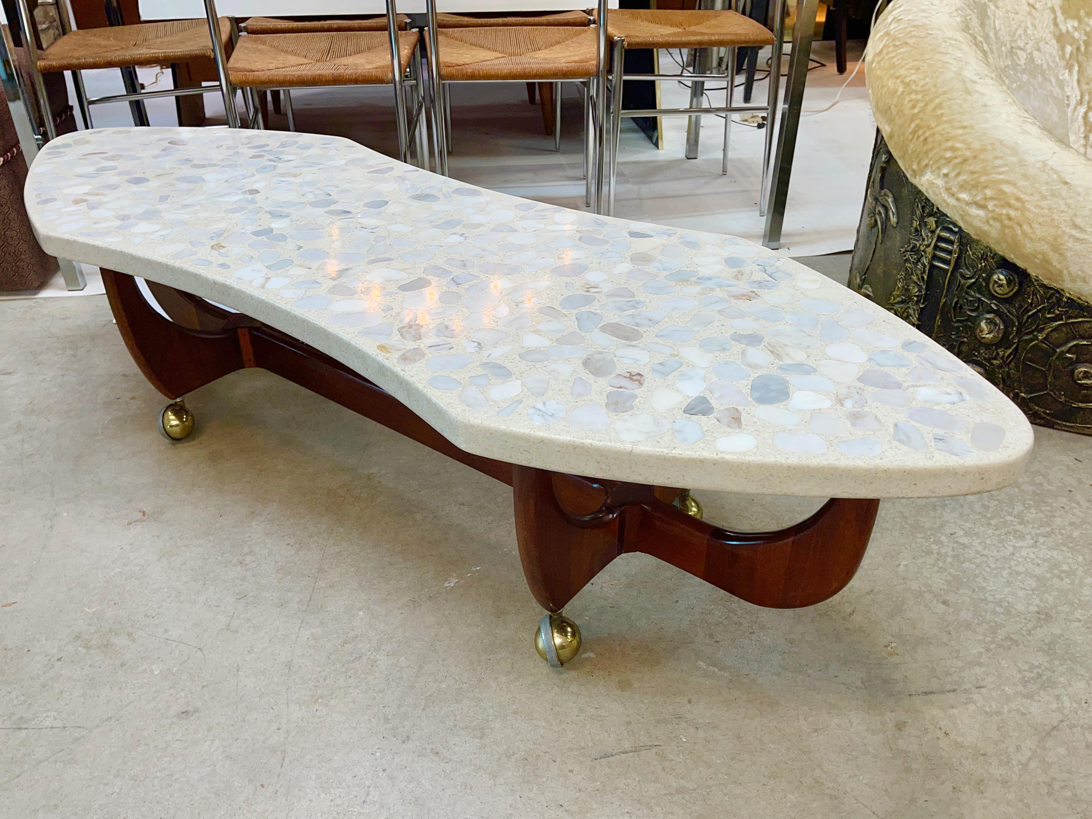 Harvey Probber Terrazzo and Walnut Coffee Table on Brass Casters 3