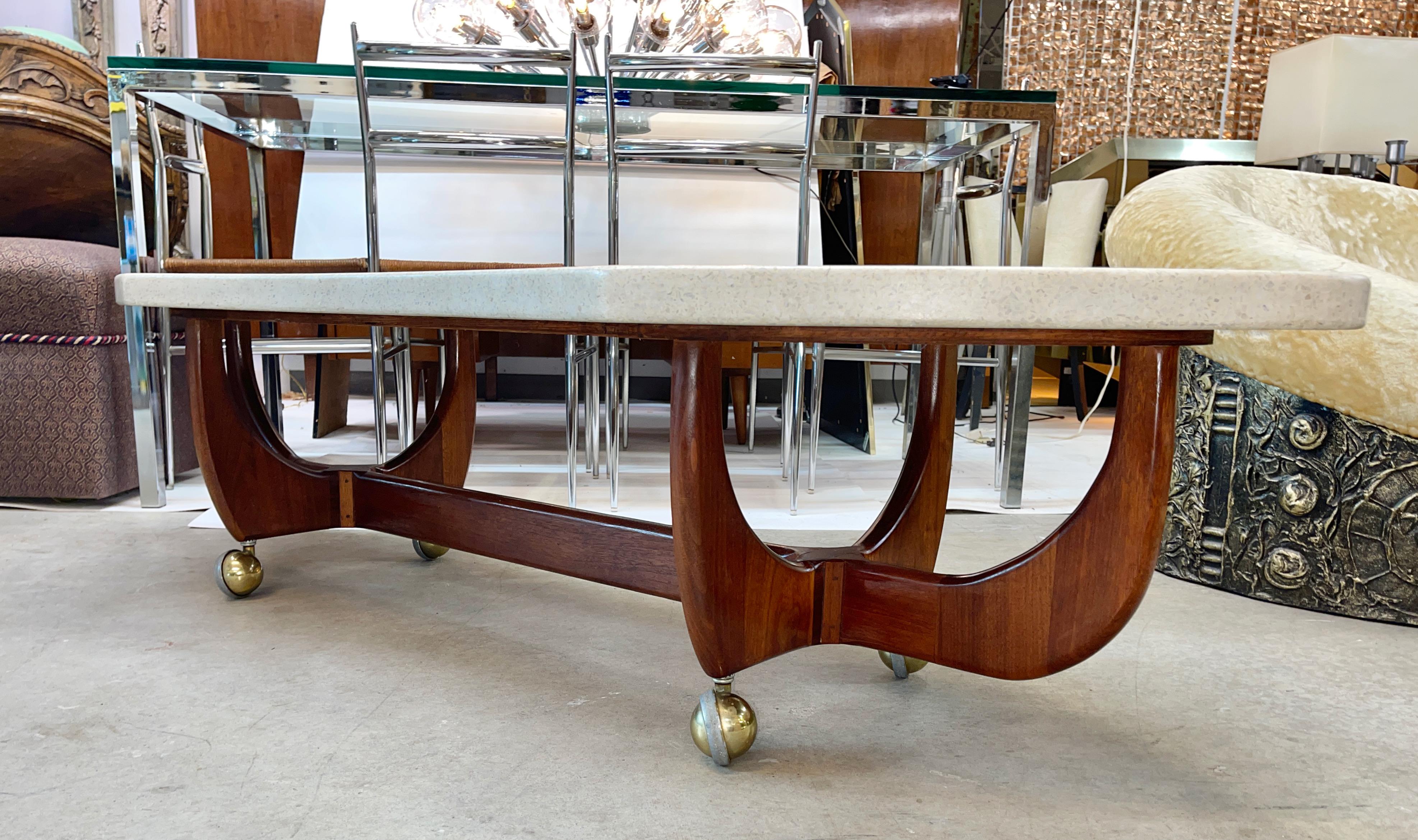 Harvey Probber Terrazzo and Walnut Coffee Table on Brass Casters 4