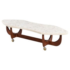 Harvey Probber Terrazzo and Walnut Coffee Table on Brass Casters