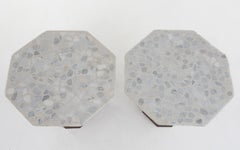 Harvey Probber Terrazzo Travertine Stone Walnut Side Tables Octagon - A Pair