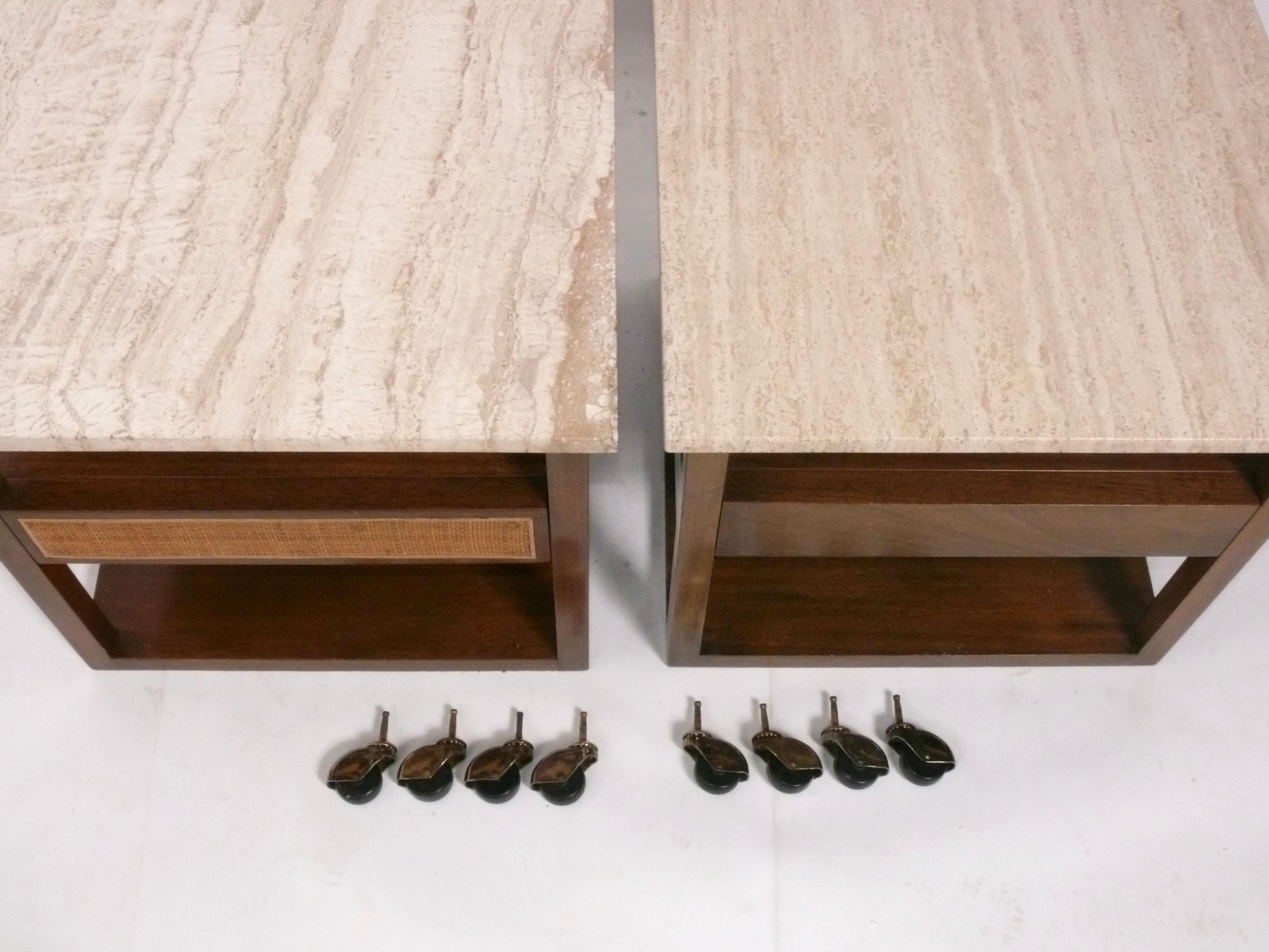 Harvey Probber Travertine and Mahogany Nightstands or End Tables For Sale 1