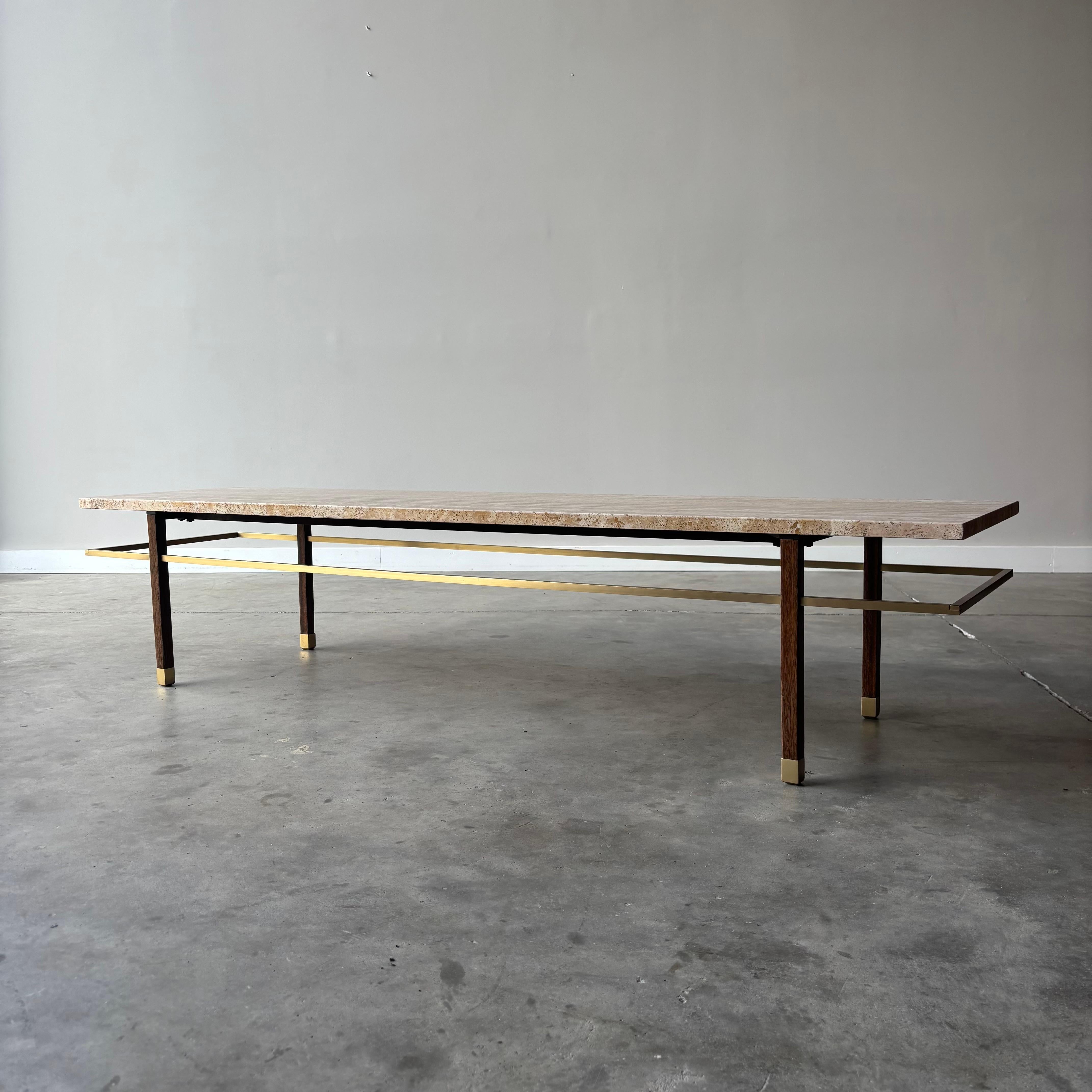 Harvey Probber Couchtisch aus Travertin, Mahagoni und Messing, 1960er Jahre im Angebot 3