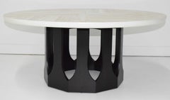 Harvey Probber Travertine Top Cocktail Table on Pierced Walnut Hexagonal Base