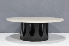 Harvey Probber Travertine Top Cocktail Table on Pierced Walnut Hexagonal Base