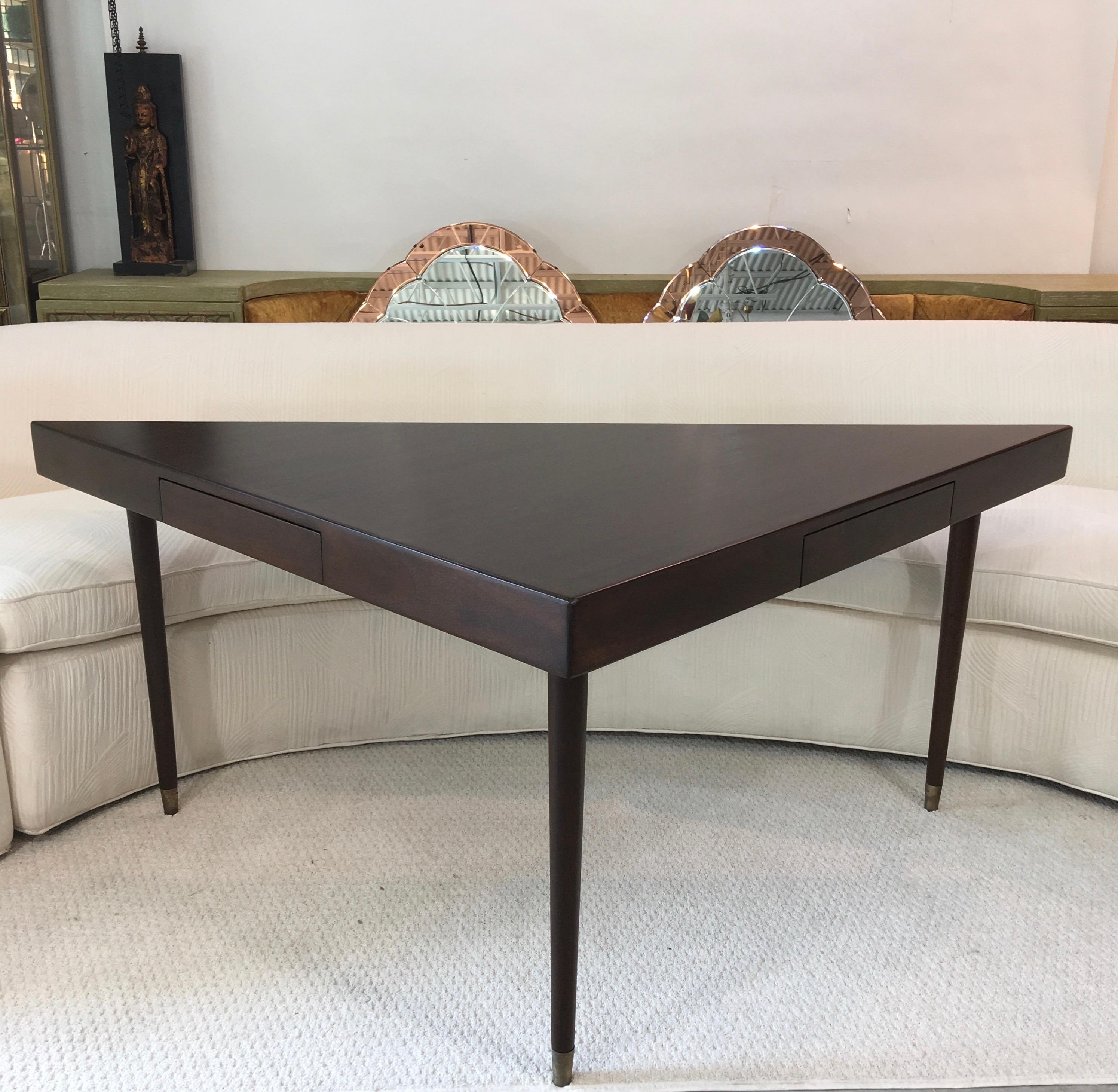 Harvey Probber Mahogany Corner Triangle Sofa Table In Good Condition For Sale In Hanover, MA