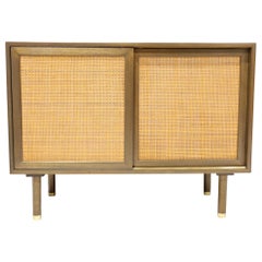 Used Harvey Probber Two Bay Mahogany and Cane Sliding Door Chests