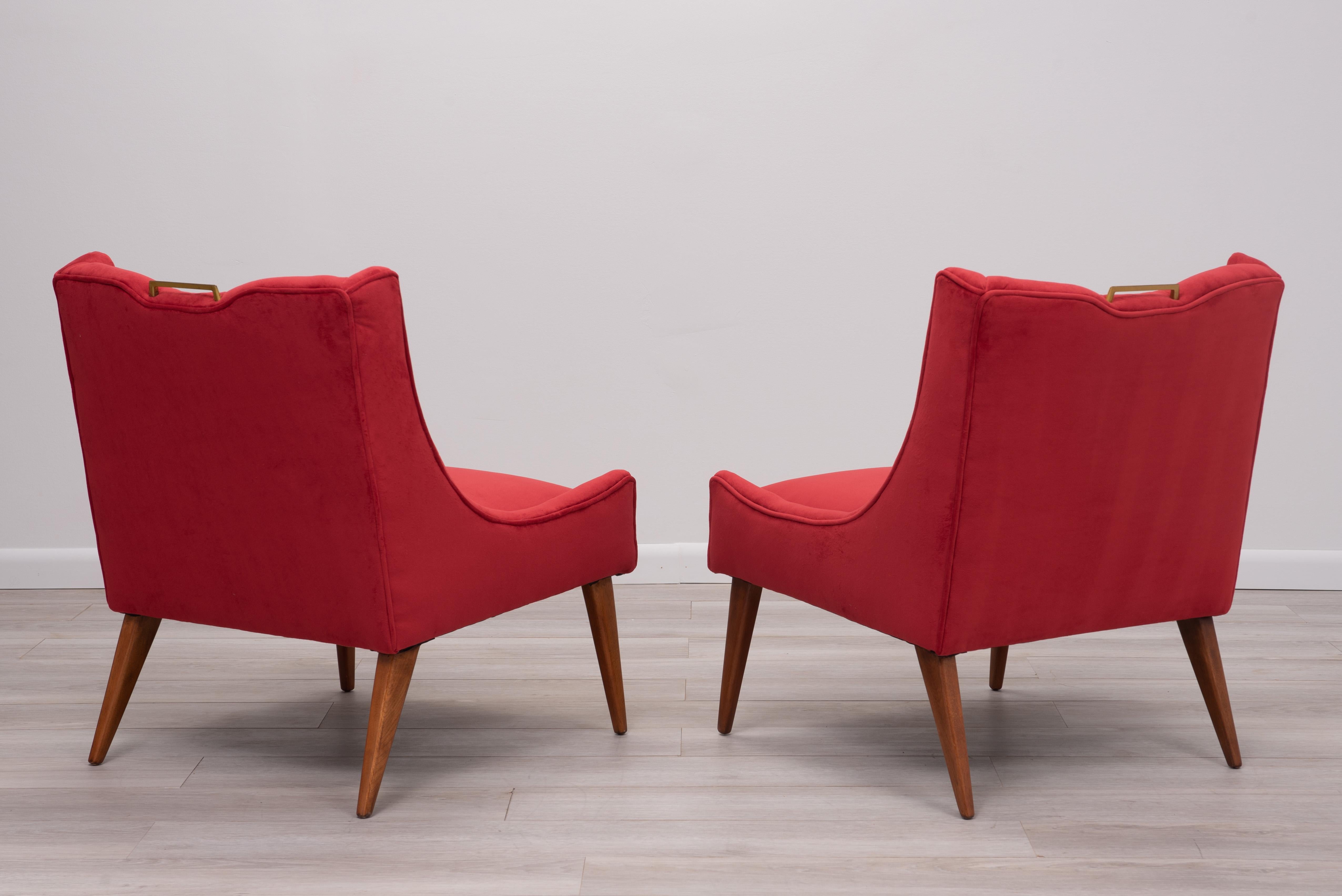 Mid-Century Modern Harvey Probber Velvet Slipper Lounge Chairs - a Pair For Sale