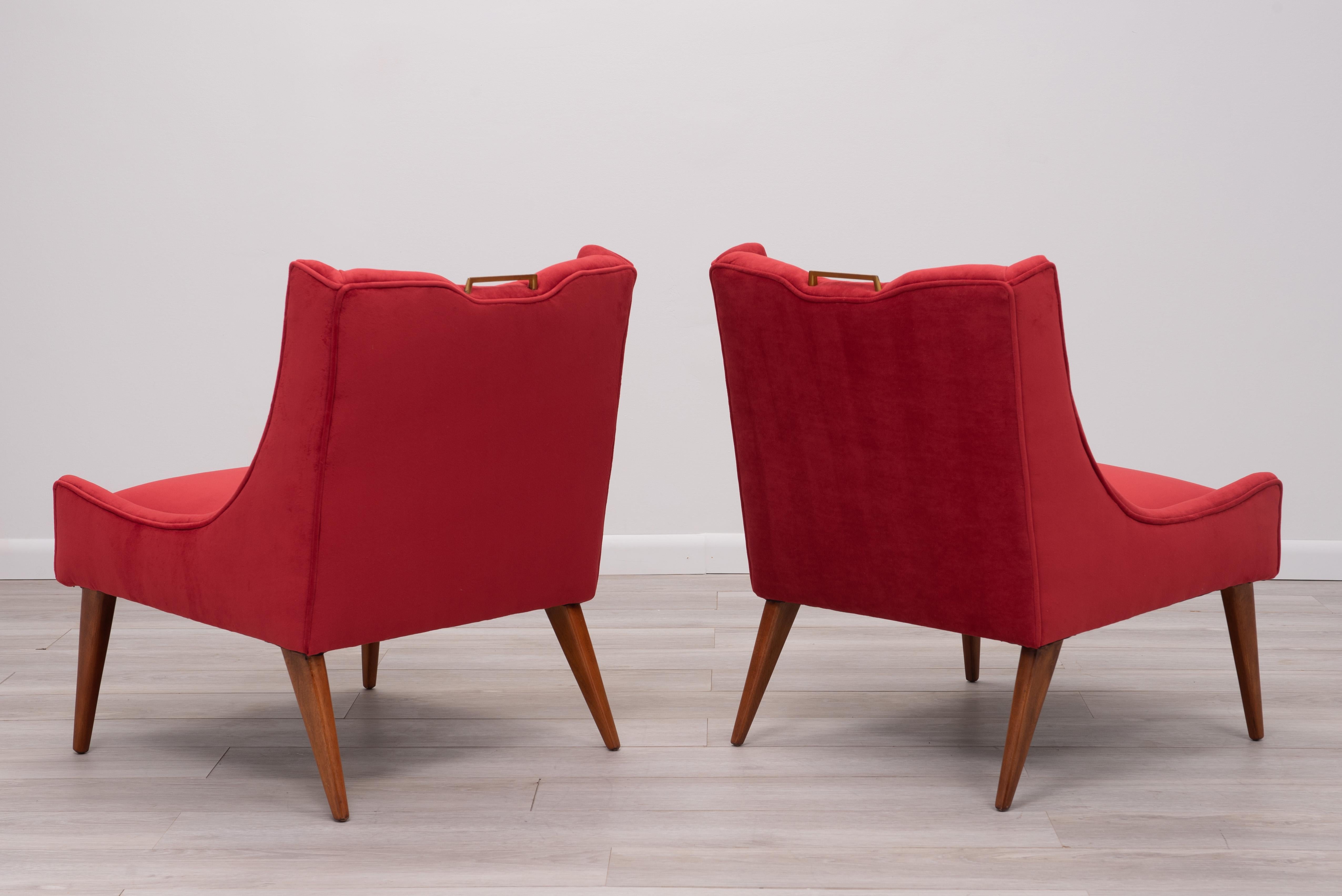 American Harvey Probber Velvet Slipper Lounge Chairs - a Pair For Sale