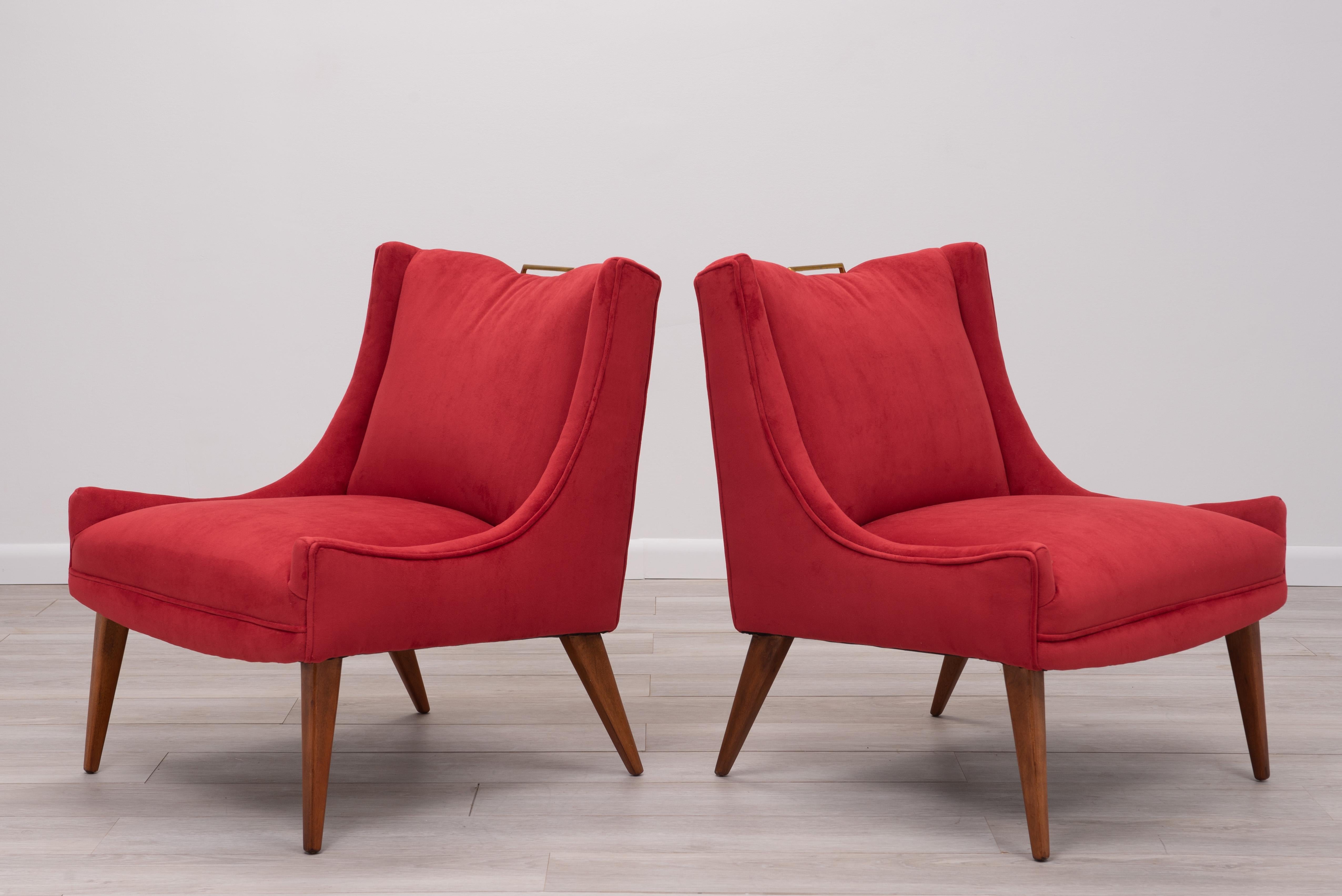 Mid-20th Century Harvey Probber Velvet Slipper Lounge Chairs - a Pair For Sale
