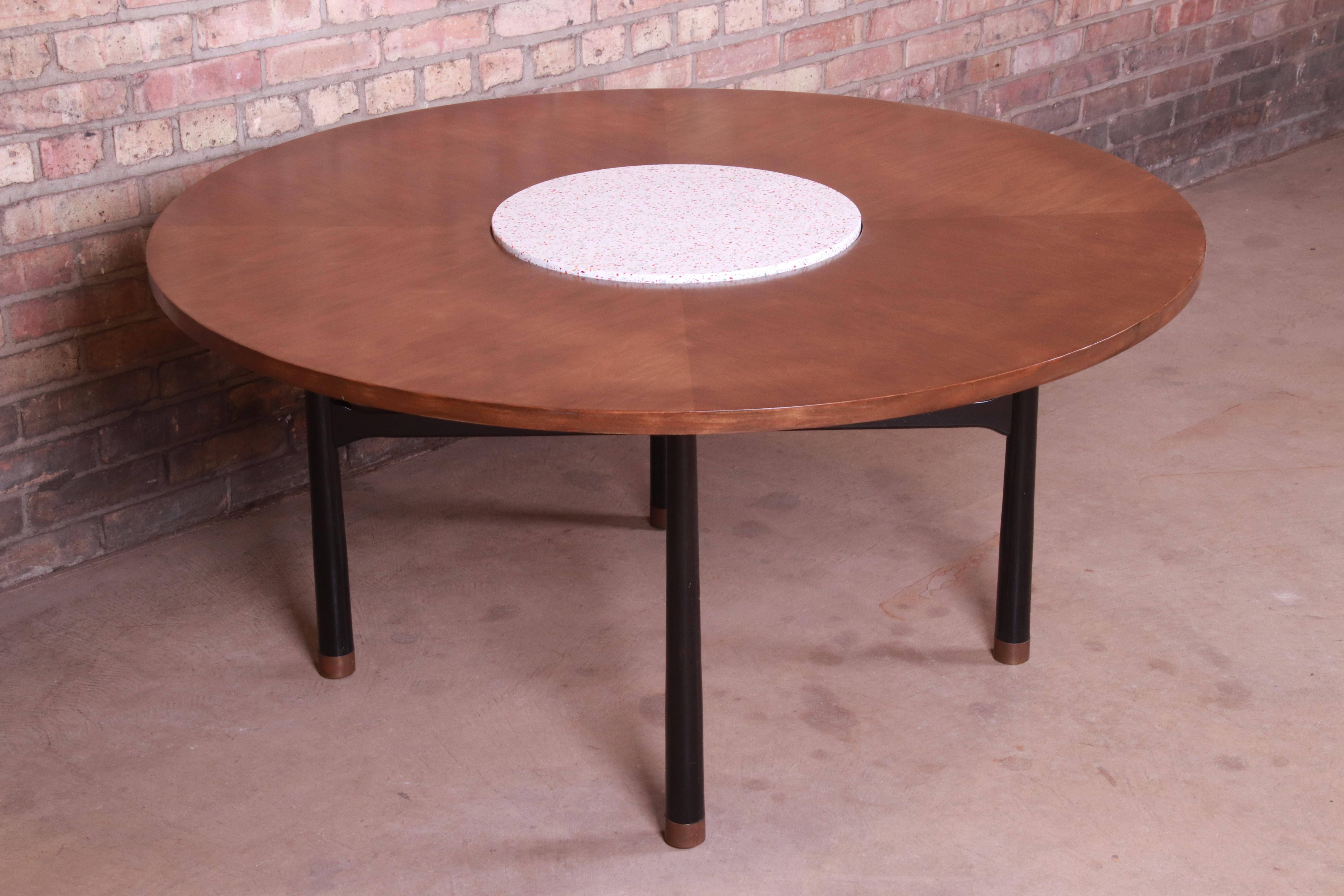 American Harvey Probber Walnut and Terrazzo Marble Game or Center Table, 1950s