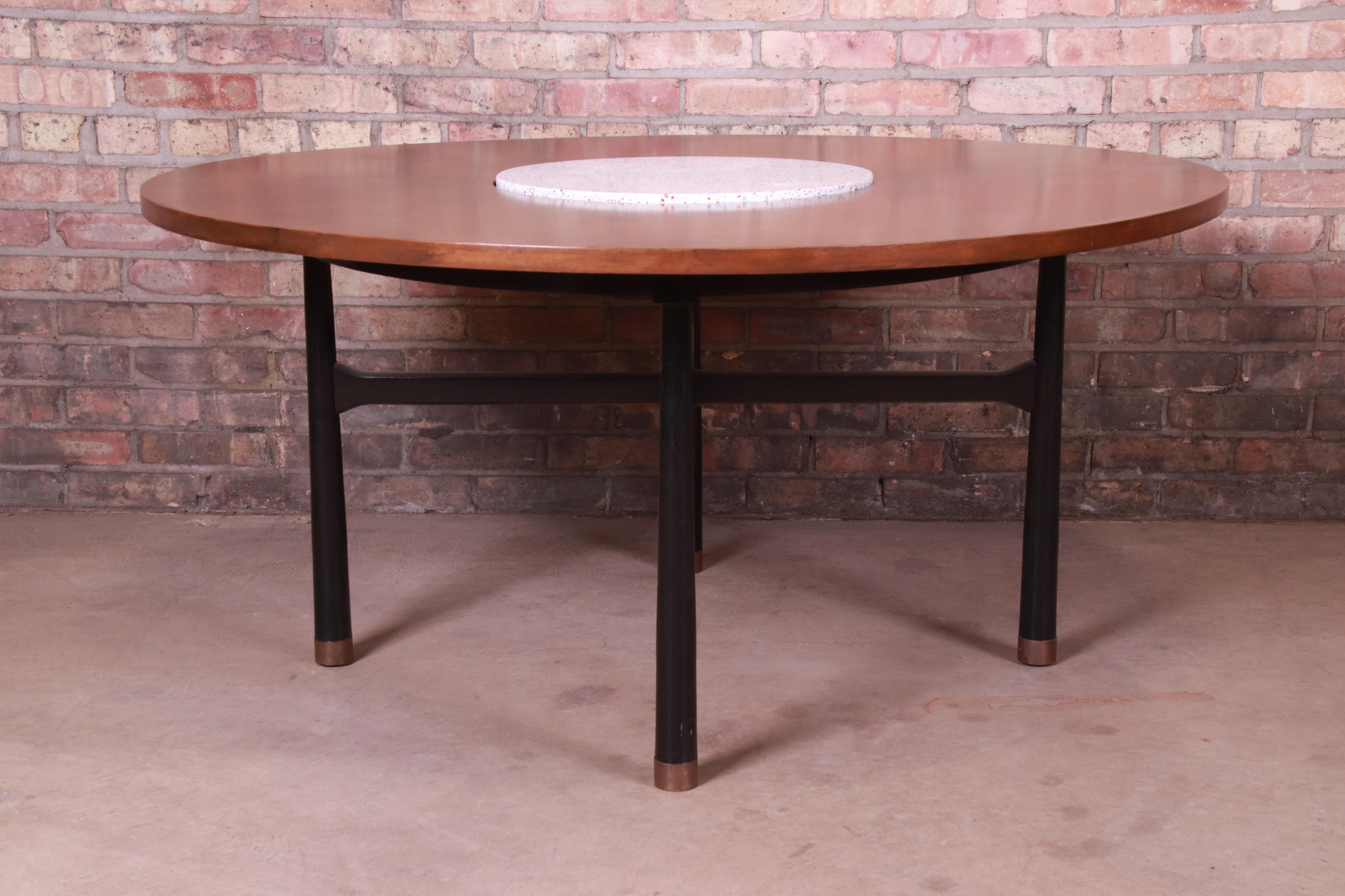 Harvey Probber Walnut and Terrazzo Marble Game or Center Table, 1950s 1