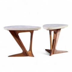Harvey Probber Walnut and Terrazzo Side End Tables - Pair
