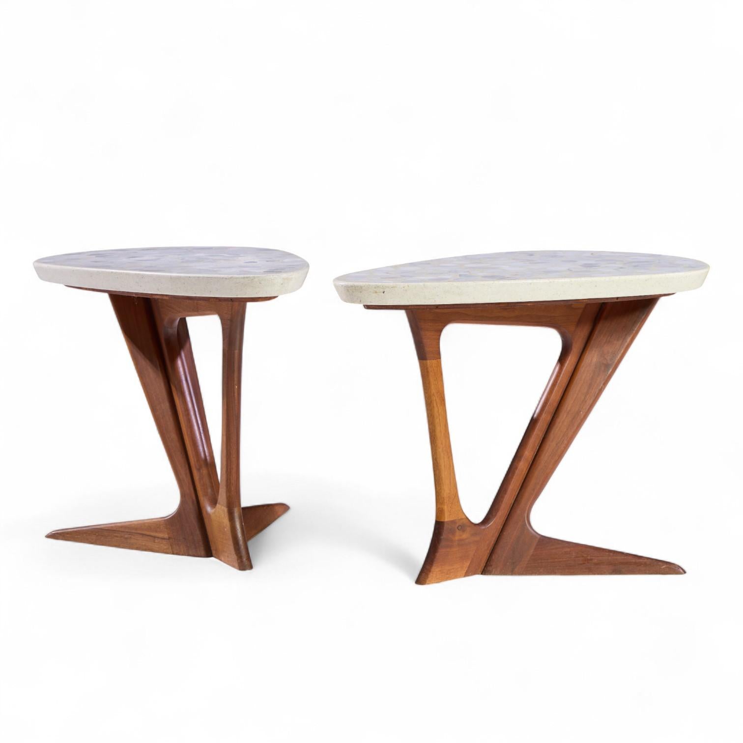 Mid-Century Modern Harvey Probber Walnut and Terrazzo Side End Tables - Pair For Sale