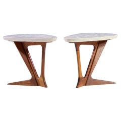 Harvey Probber Walnut and Terrazzo Side End Tables - Pair
