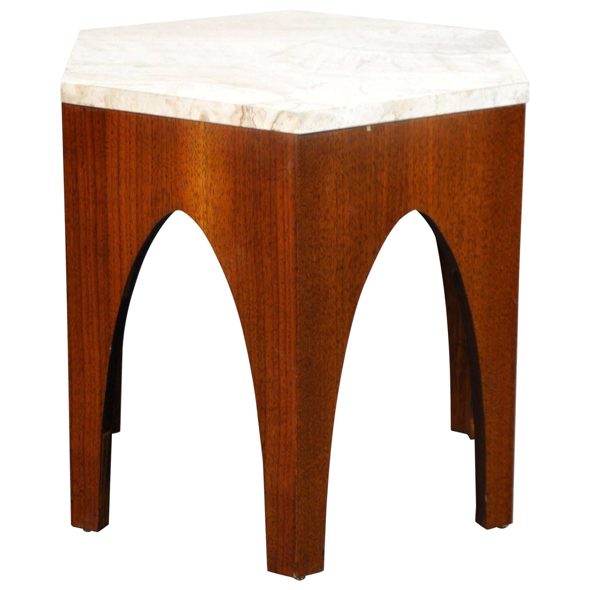 Harvey Probber Walnut and Travertine Hexagonal Side Table