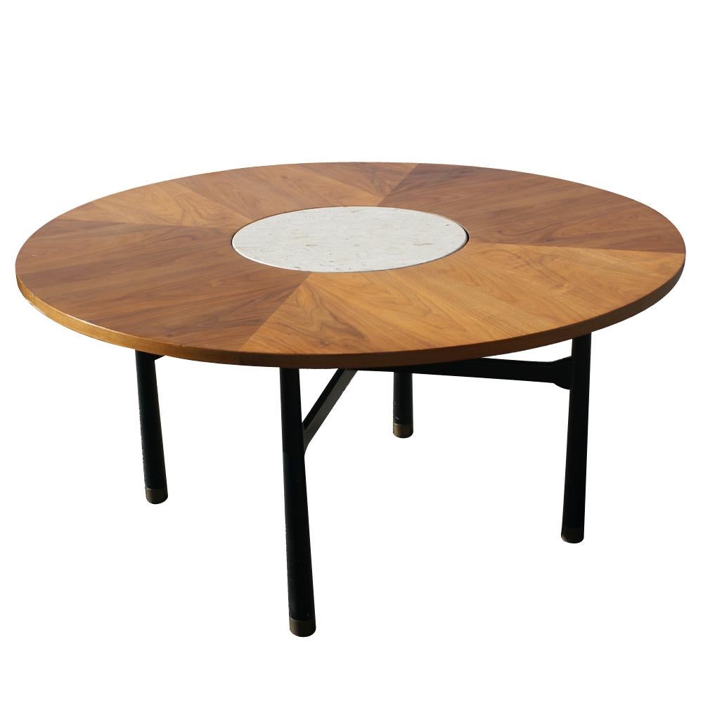 Harvey Probber Tisch aus Nussbaum und Travertinmarmor (Moderne der Mitte des Jahrhunderts) im Angebot