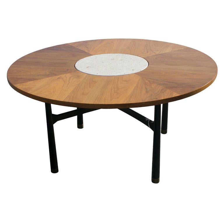 Harvey Probber Walnut And Travertine Marble Table