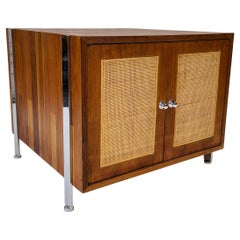 Harvey Probber Walnut Chrome Cane End Table