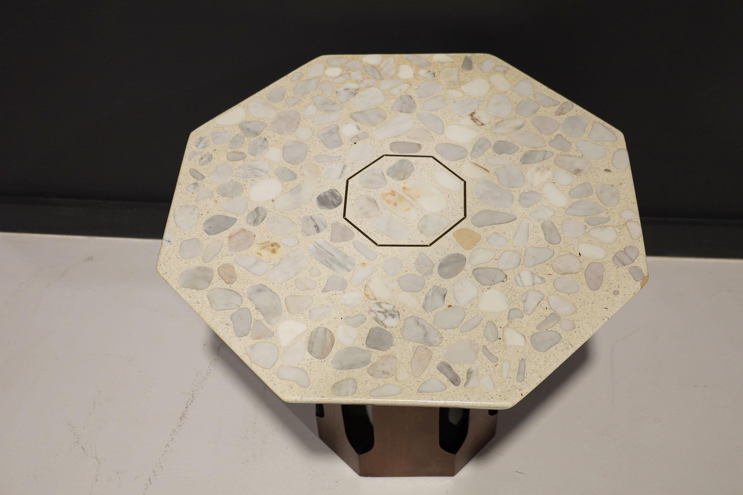 20th Century Harvey Probber Walnut Occasional Table with Terrazzo Top and Brass Inlay