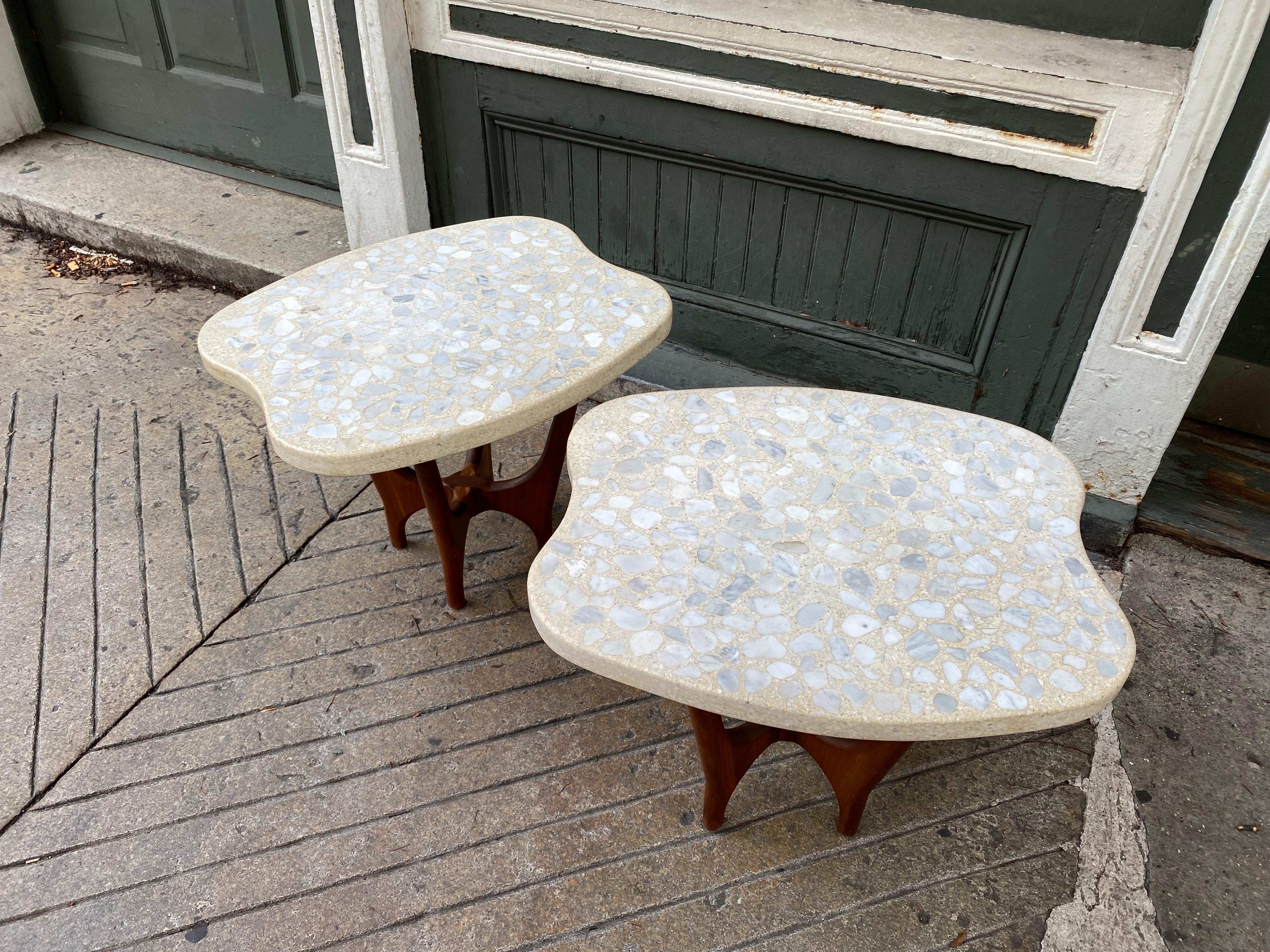 Mid-Century Modern Harvey Probber Walnut Side Tables with Stone and Terrazzo Freeform Tops