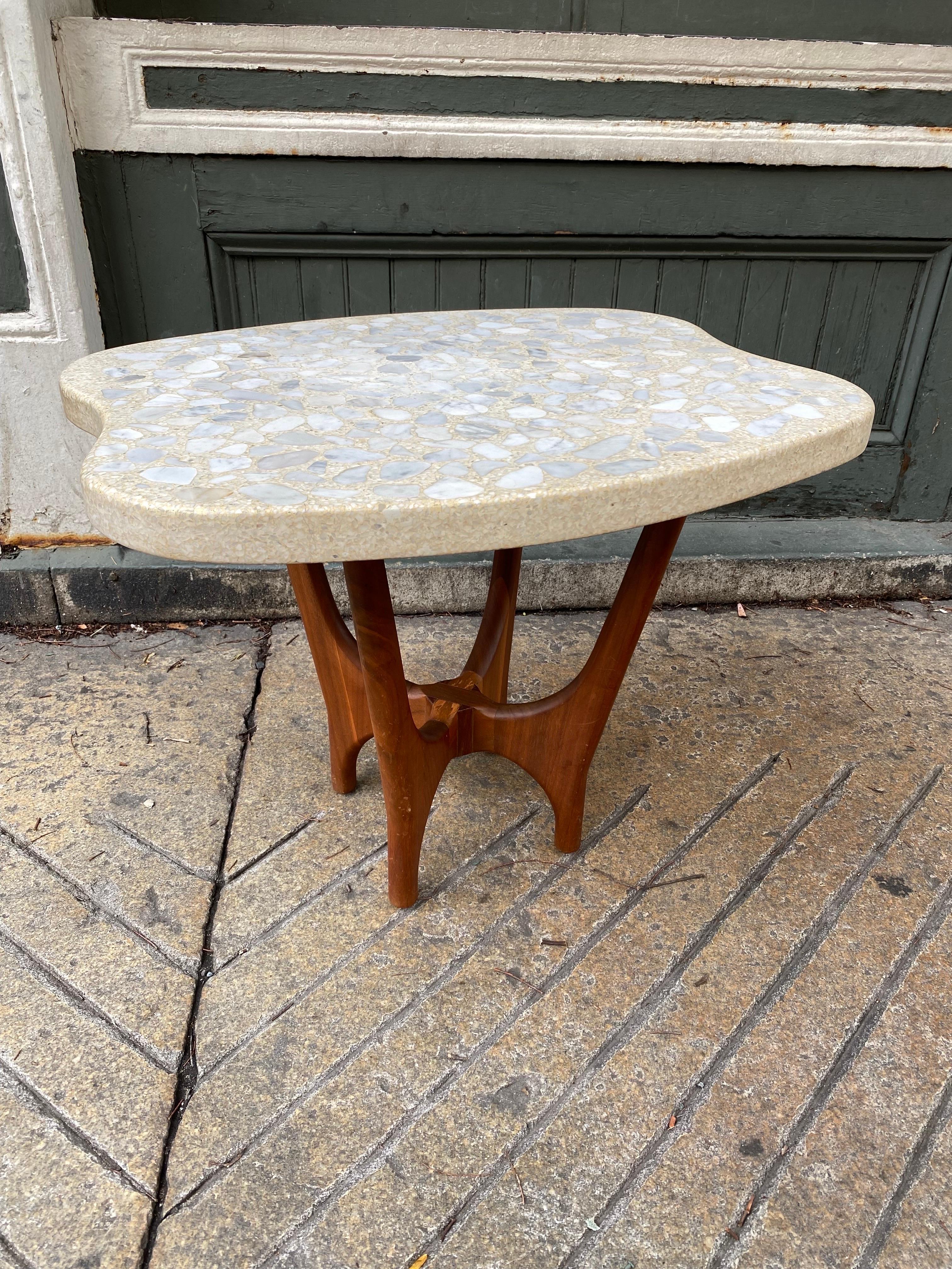 Harvey Probber Walnut Side Tables with Stone and Terrazzo Freeform Tops In Good Condition In Philadelphia, PA