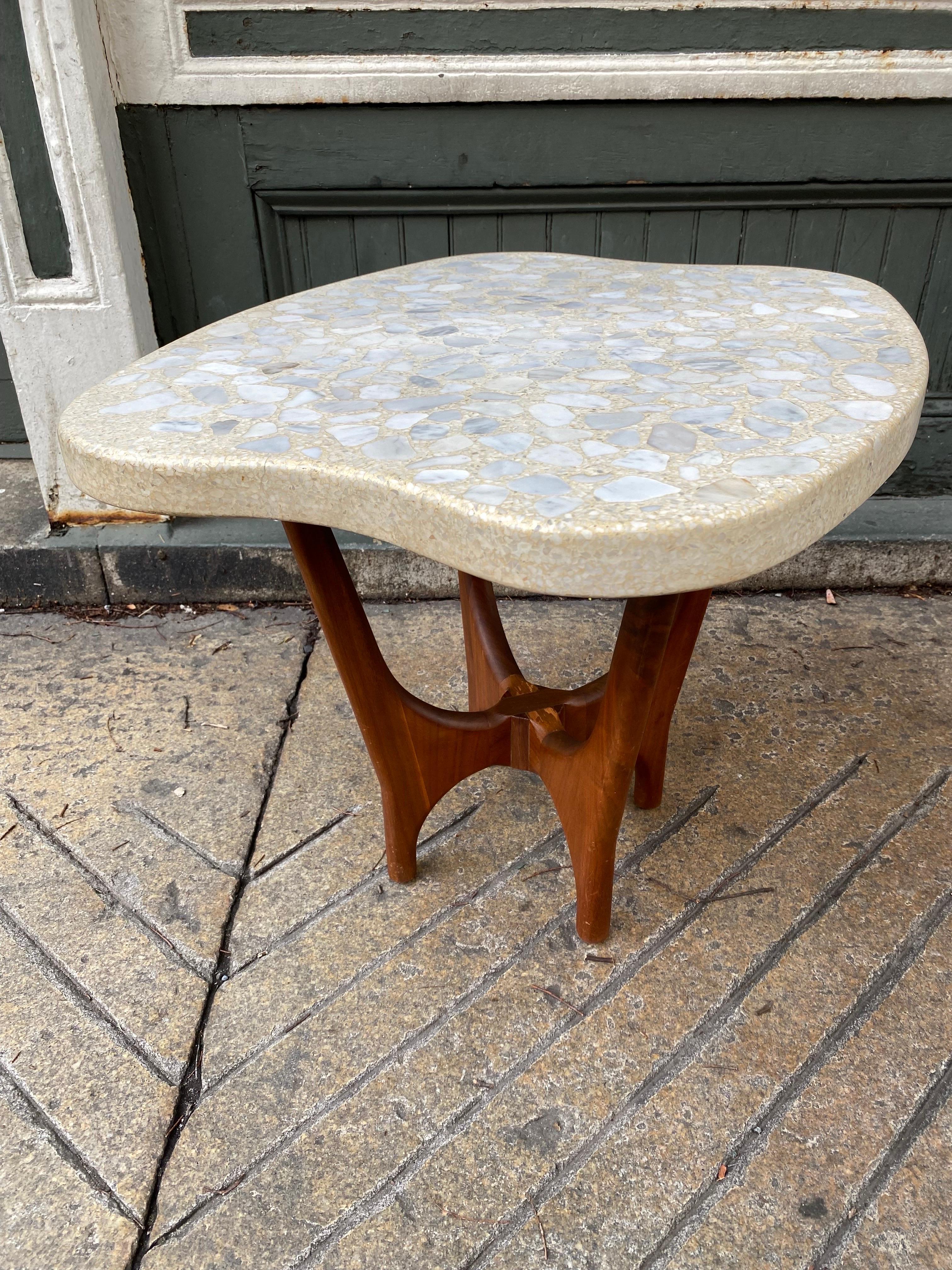 Harvey Probber Walnut Side Tables with Stone and Terrazzo Freeform Tops 1