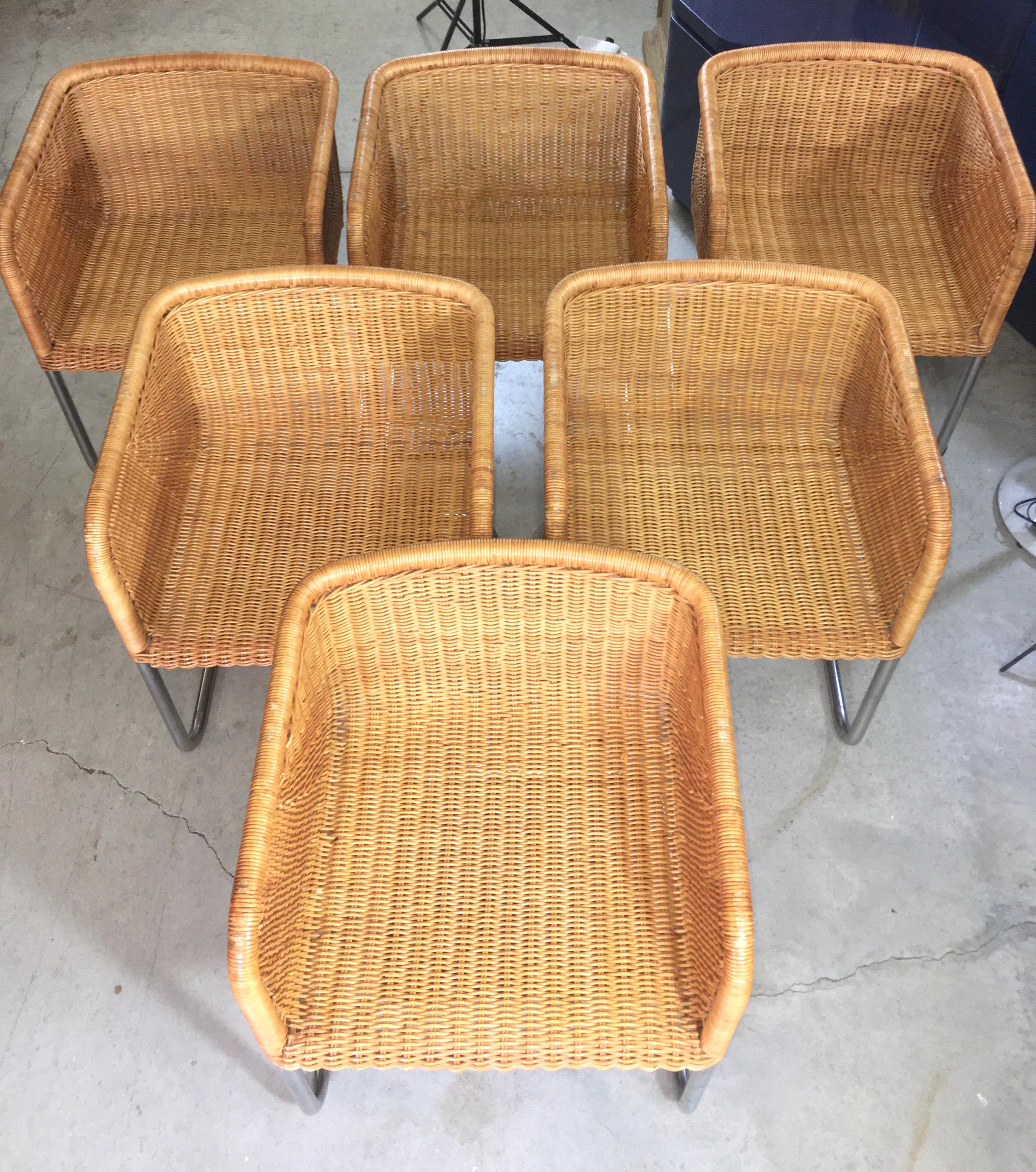 Harvey Probber Wicker and Chrome Cantilevered Chairs 10