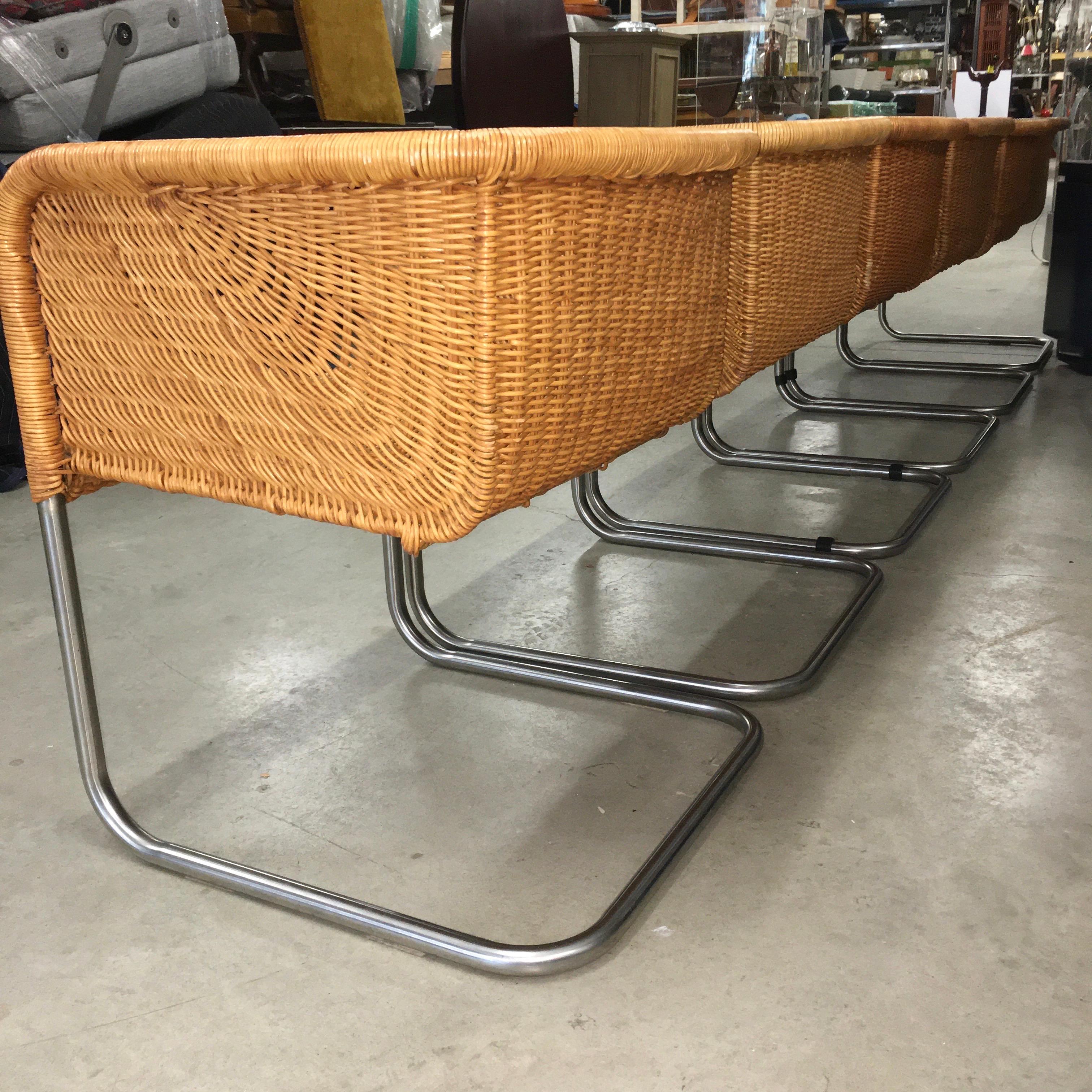 Harvey Probber Wicker and Chrome Cantilevered Chairs 1