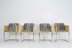 Harvey Probber Wicker Dining Chairs with Zebra Hide Cushions