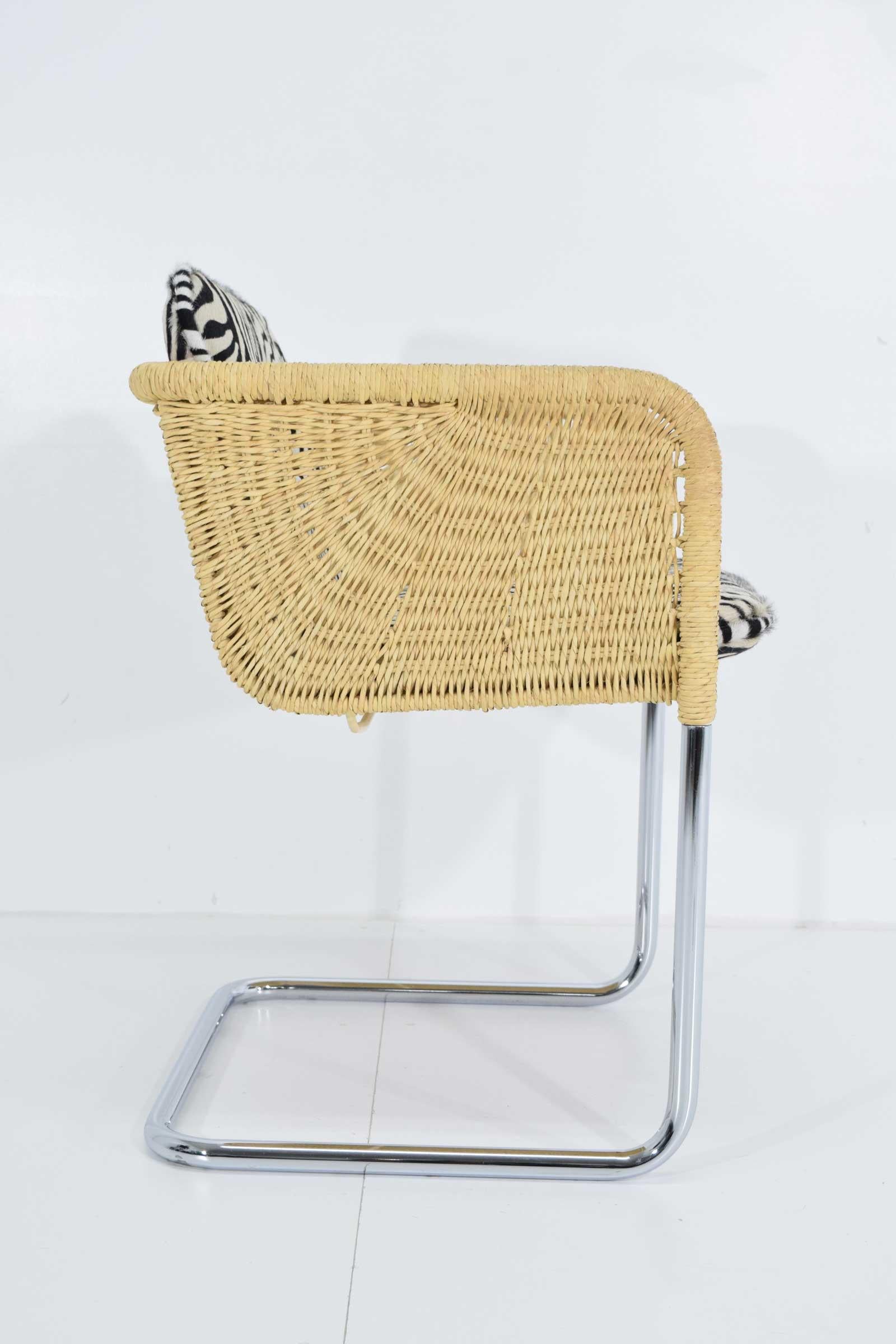 20th Century Harvey Probber Wicker Dining Chairs with Zebra Hide Cushions