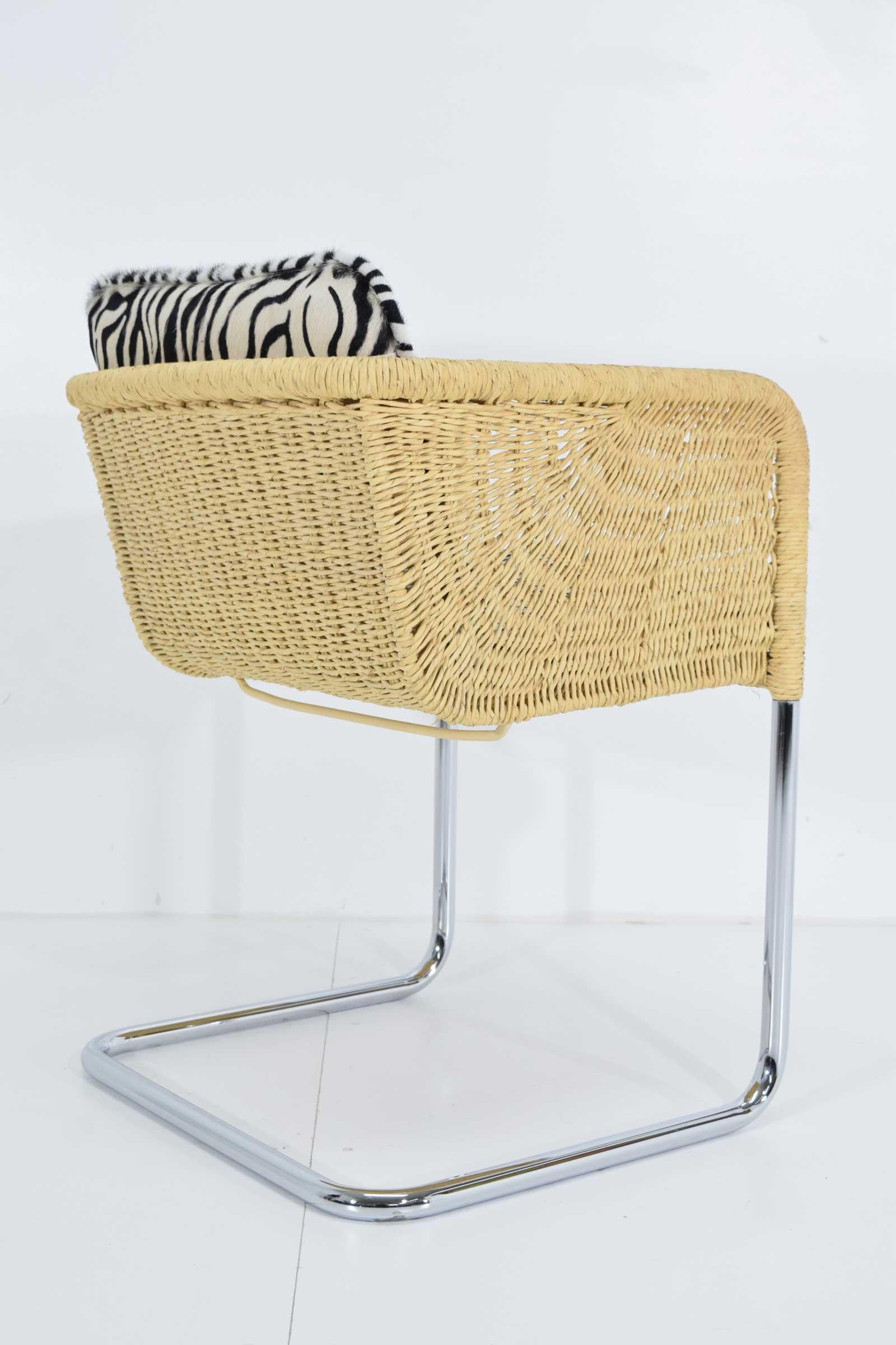 Harvey Probber Wicker Dining Chairs with Zebra Hide Cushions 1