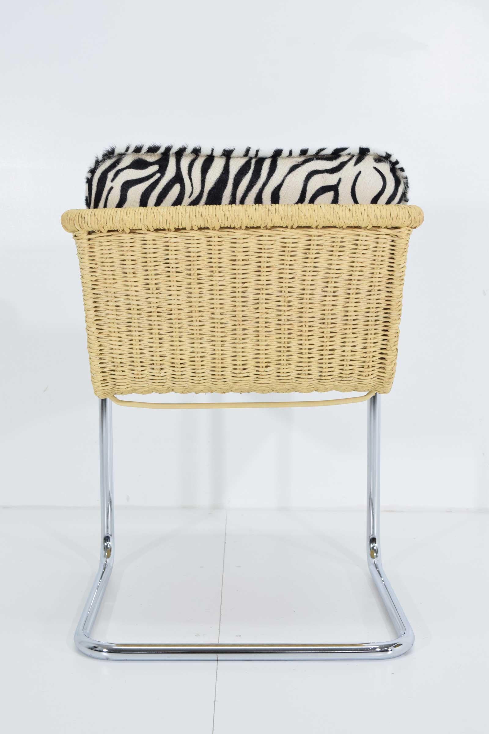 Harvey Probber Wicker Dining Chairs with Zebra Hide Cushions 2
