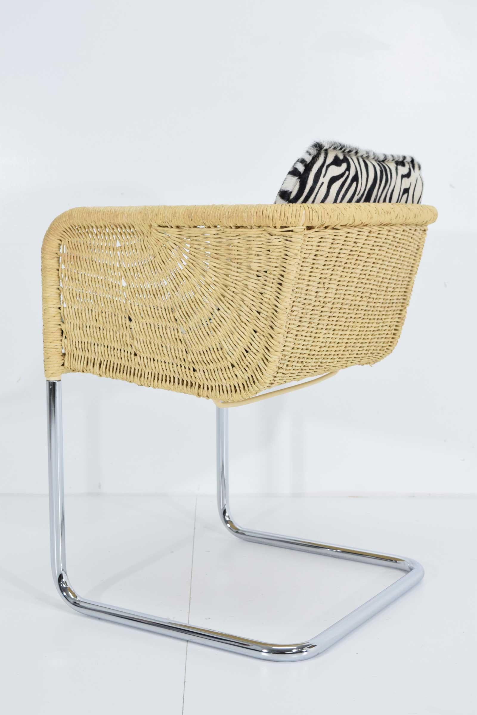 Harvey Probber Wicker Dining Chairs with Zebra Hide Cushions 3