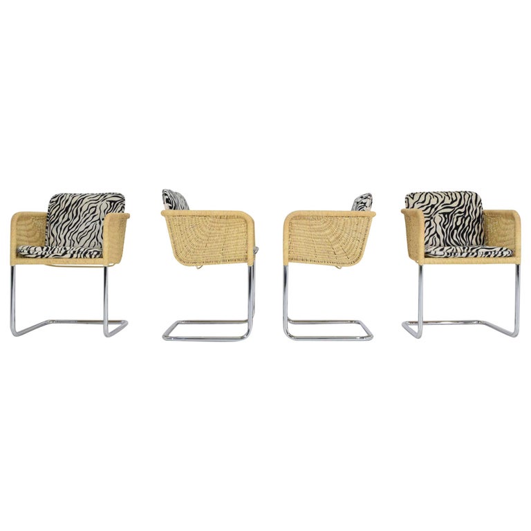 Harvey Probber Wicker Dining Chairs with Zebra Hide Cushions at 1stDibs
