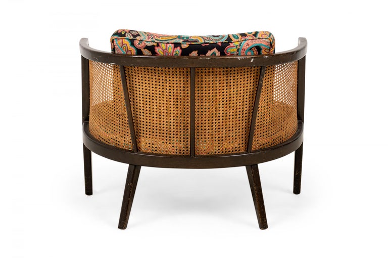 Harvey Probber Wood, Caning, and Paisley Fabric Upholstered Hoop Lounge Chair For Sale at 1stDibs