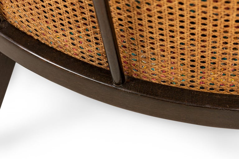 Harvey Probber Wood, Caning, and Paisley Fabric Upholstered Hoop Lounge Chair For Sale at 1stDibs