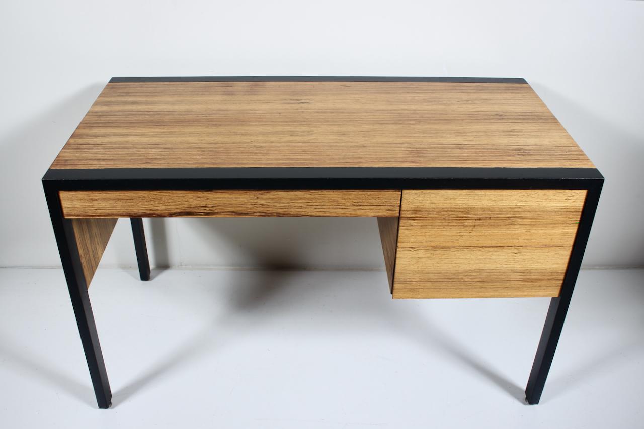 American Mid Century American Harvey Probber Inc. Writing Desk, 1960's. Featuring a rectangular form in mixed wood construction with smooth heavily veneered Zebrawood surface and skirt with solid ebonized Mahogany surround. Large top pencil drawer