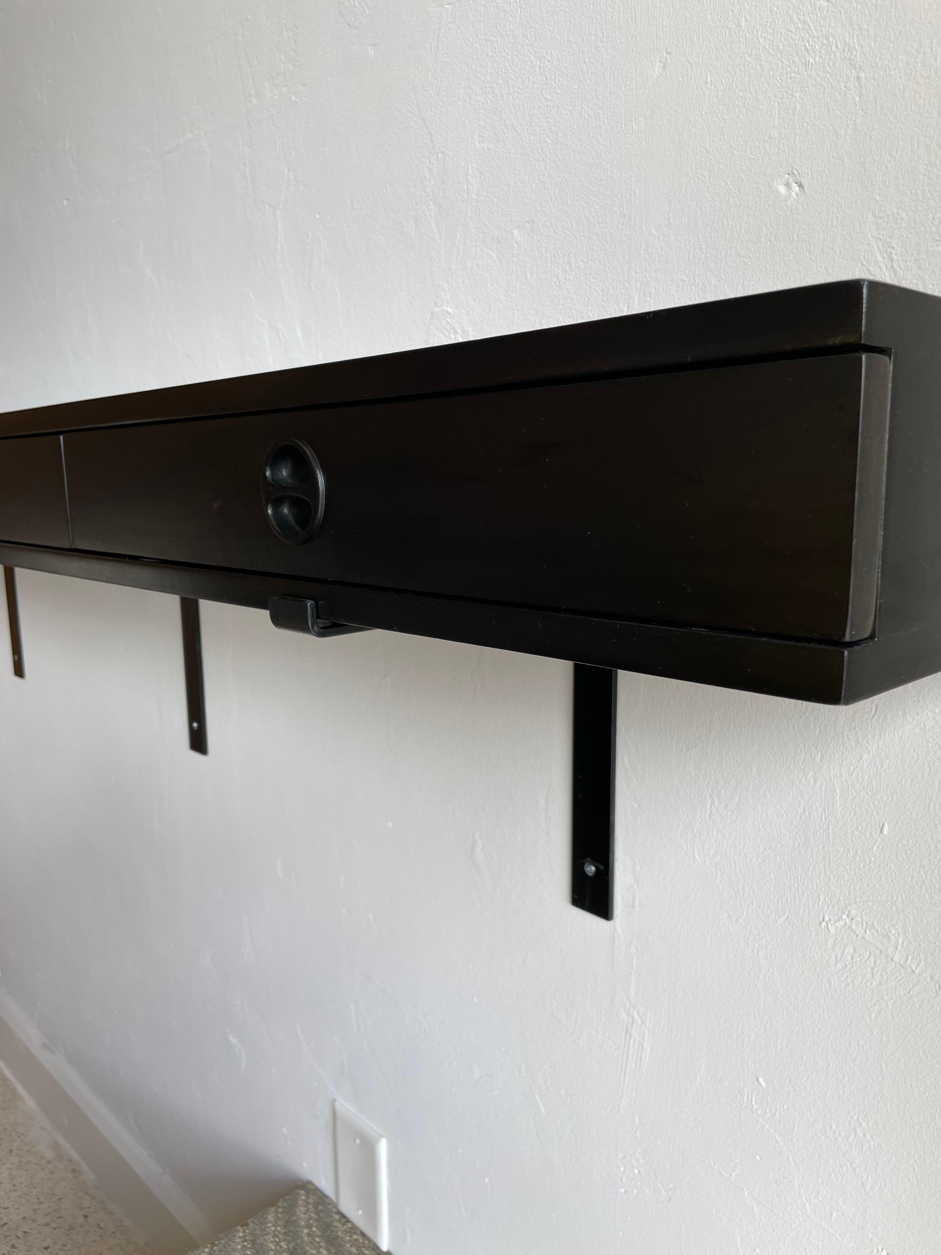 Metal Harvey Probber's Sleek Ebonized Walnut Wall Mounted Floating Console