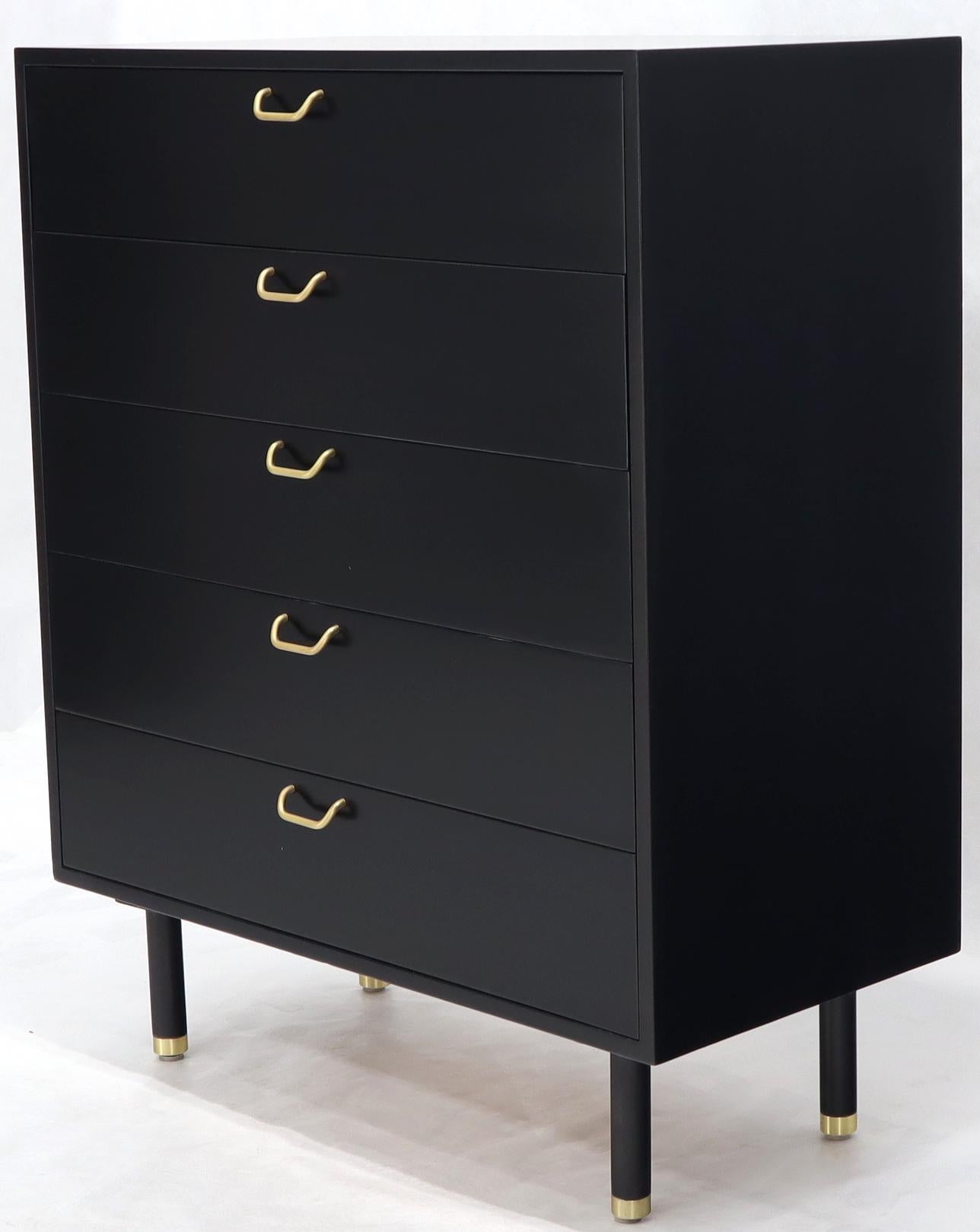 Harvey Prober Black Lacquer Brass Pulls 5-Drawer High Chest Dresser Cabinet 3