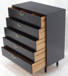 Harvey Prober Black Lacquer Brass Pulls 5-Drawer High Chest Dresser Cabinet