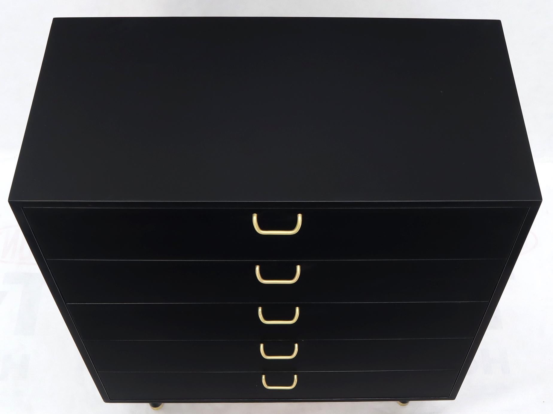 American Harvey Prober Black Lacquer Brass Pulls 5-Drawer High Chest Dresser Cabinet