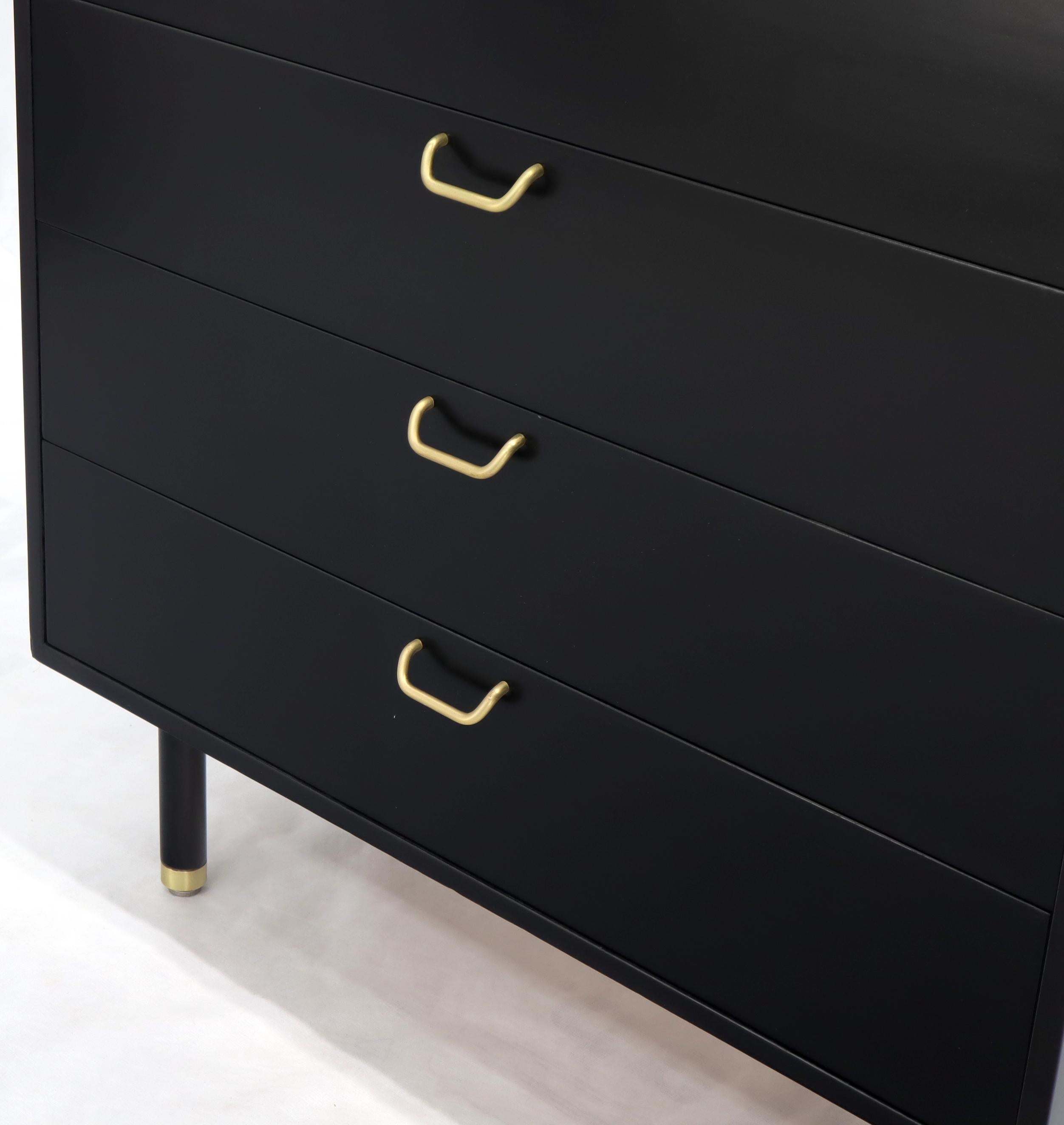 20th Century Harvey Prober Black Lacquer Brass Pulls 5-Drawer High Chest Dresser Cabinet