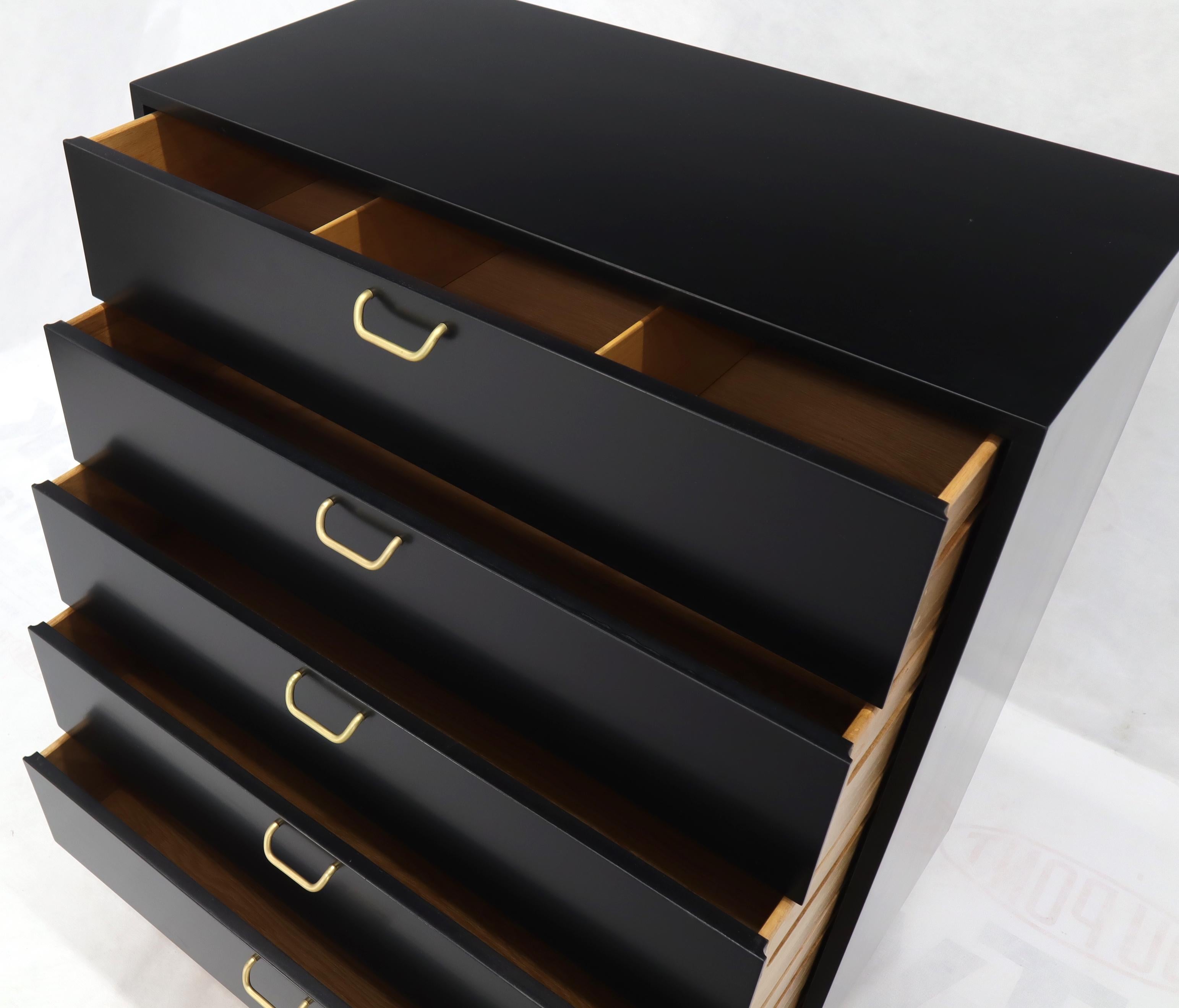 Harvey Prober Black Lacquer Brass Pulls 5-Drawer High Chest Dresser Cabinet 1