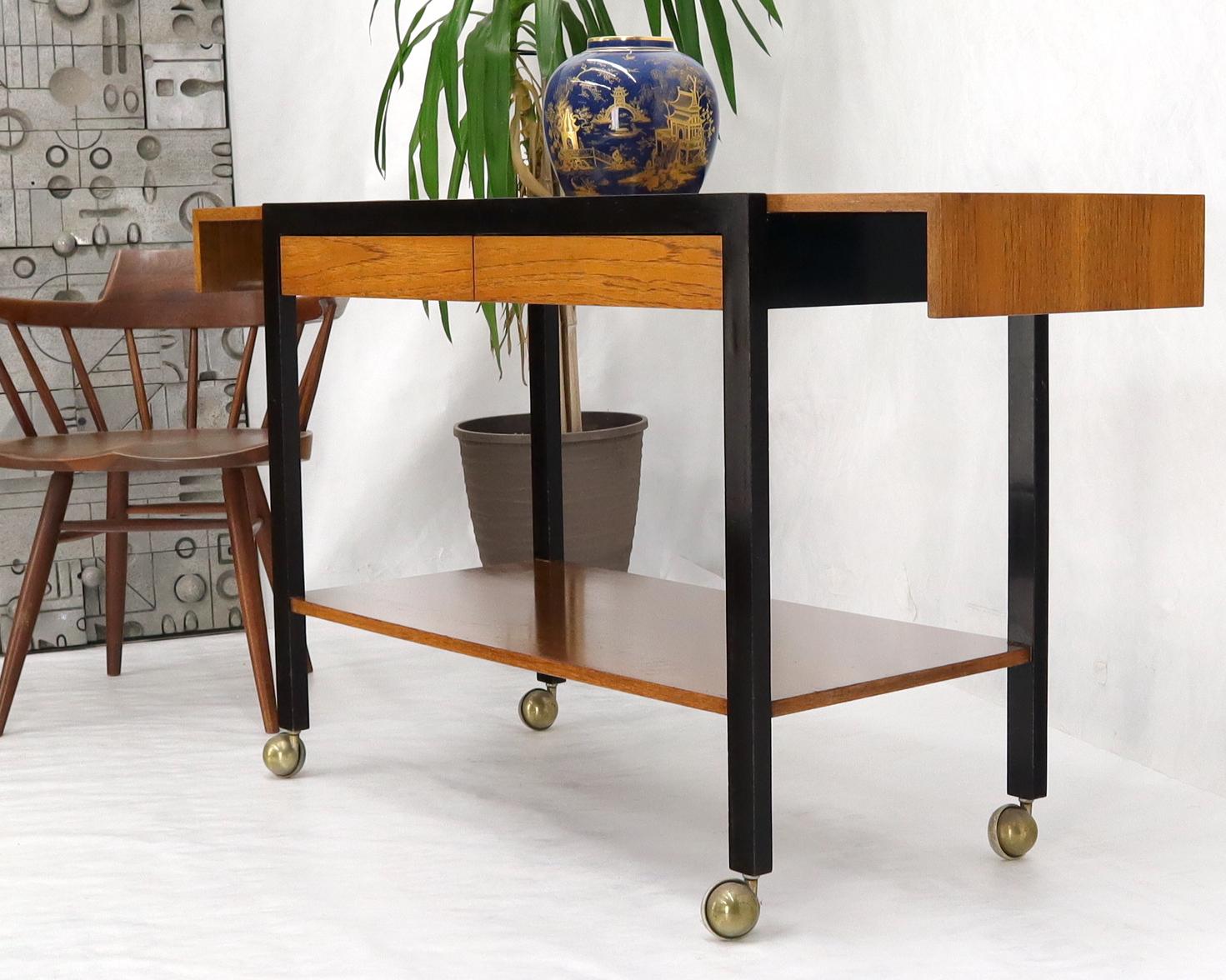 Lacquered Harvey Prober Expandable Rolling Serving Two Tier Cart Table Console For Sale