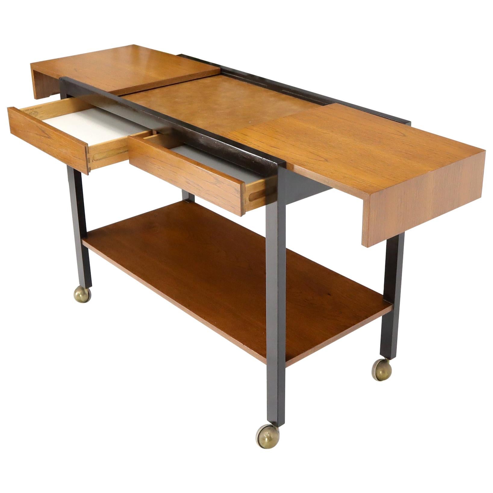 Harvey Prober Expandable Rolling Serving Two Tier Cart Table Console