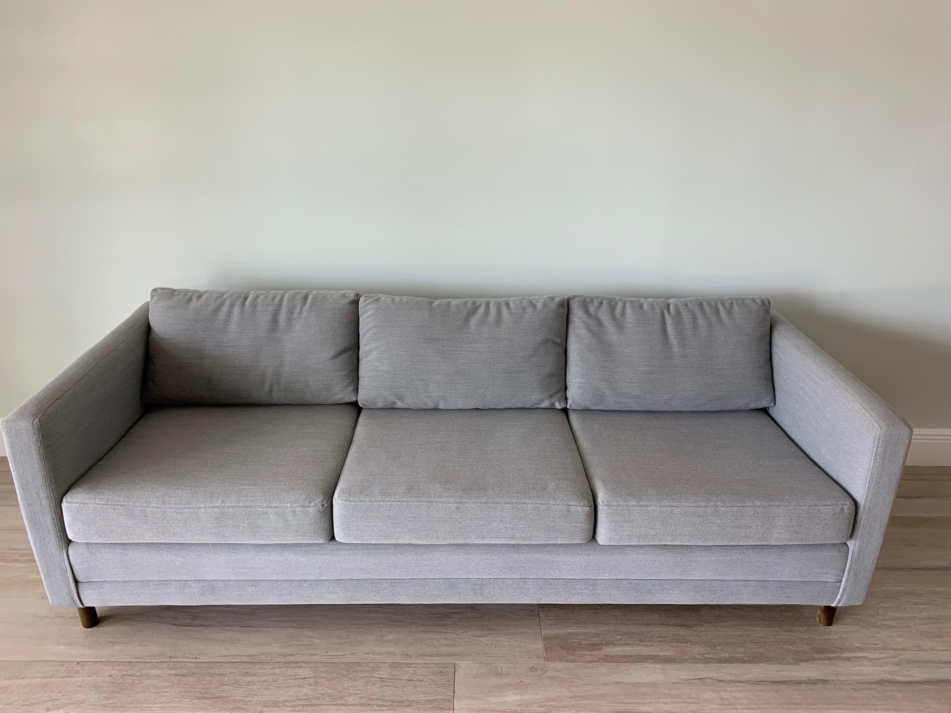 Tuxedo 3 seater sofa by Harvey Probber.
Down feather back cushions.
Recently reupholstered in Kvadrat Maharam fabric.
Labeled.
  