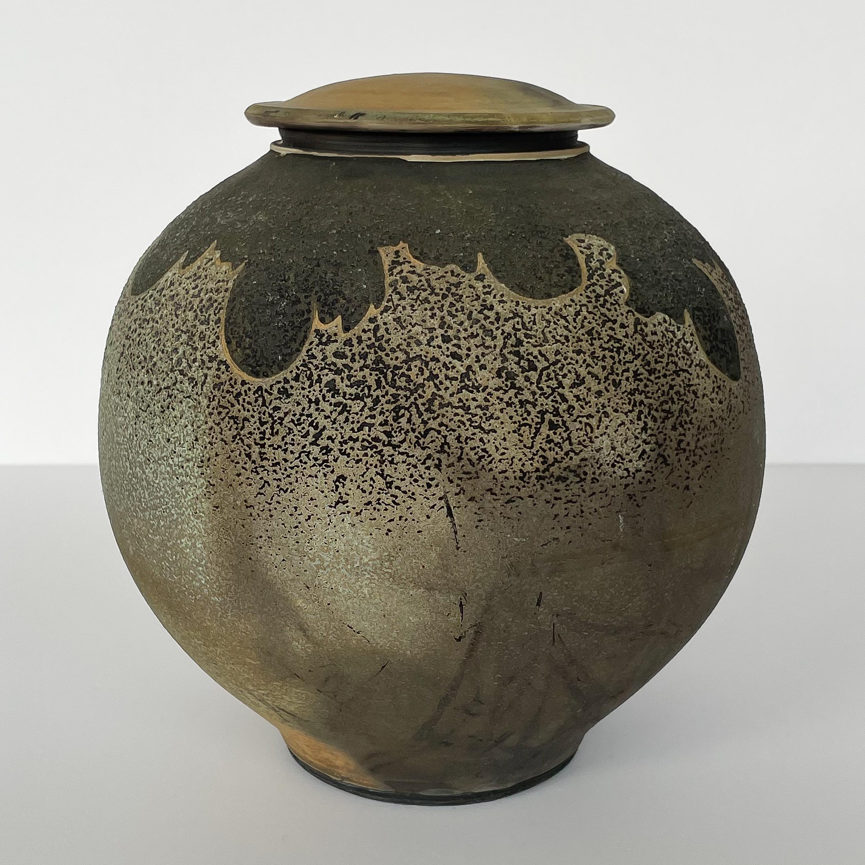 Modern Harvey Sadow Raku Lidded Stoneware Vessel