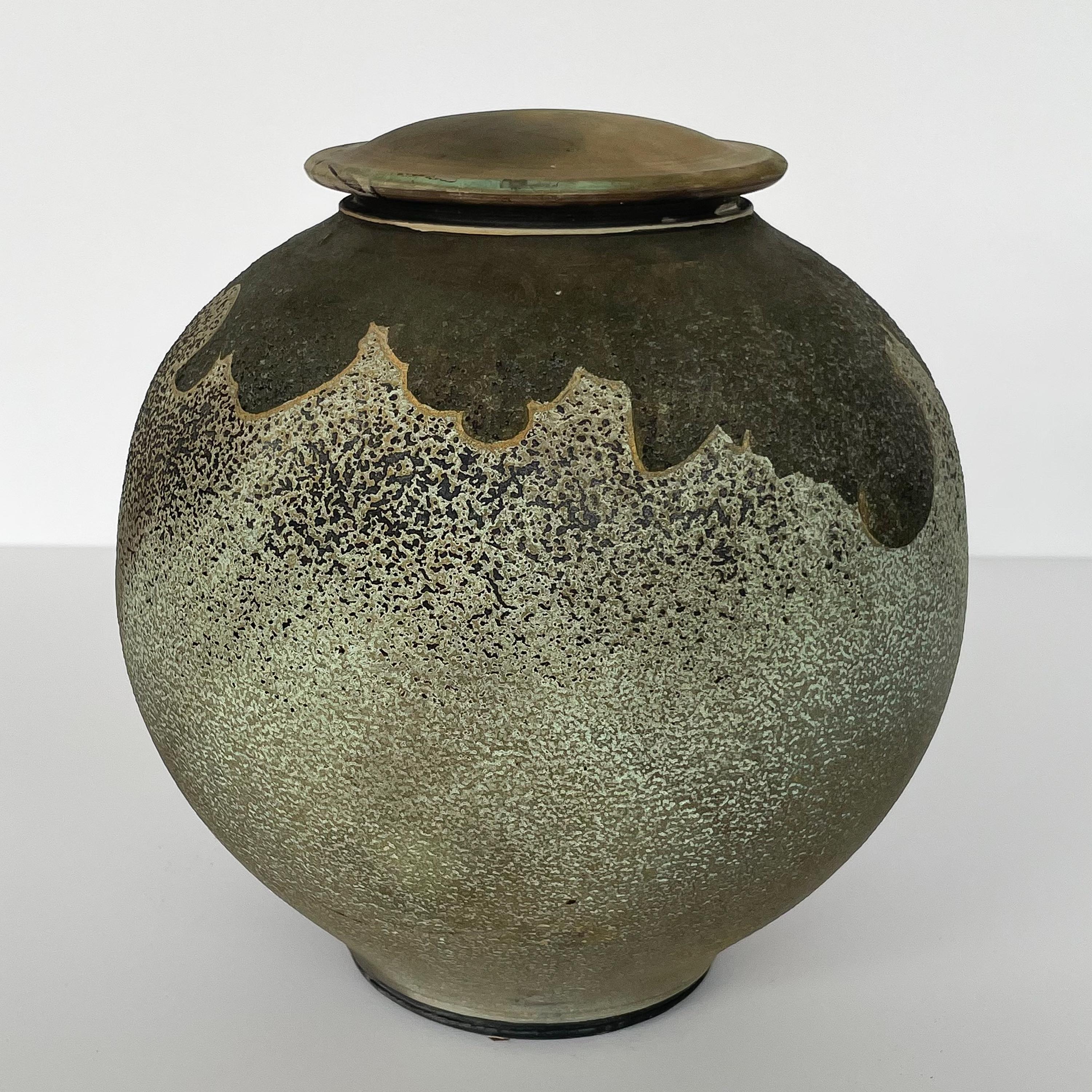 Glazed Harvey Sadow Raku Lidded Stoneware Vessel