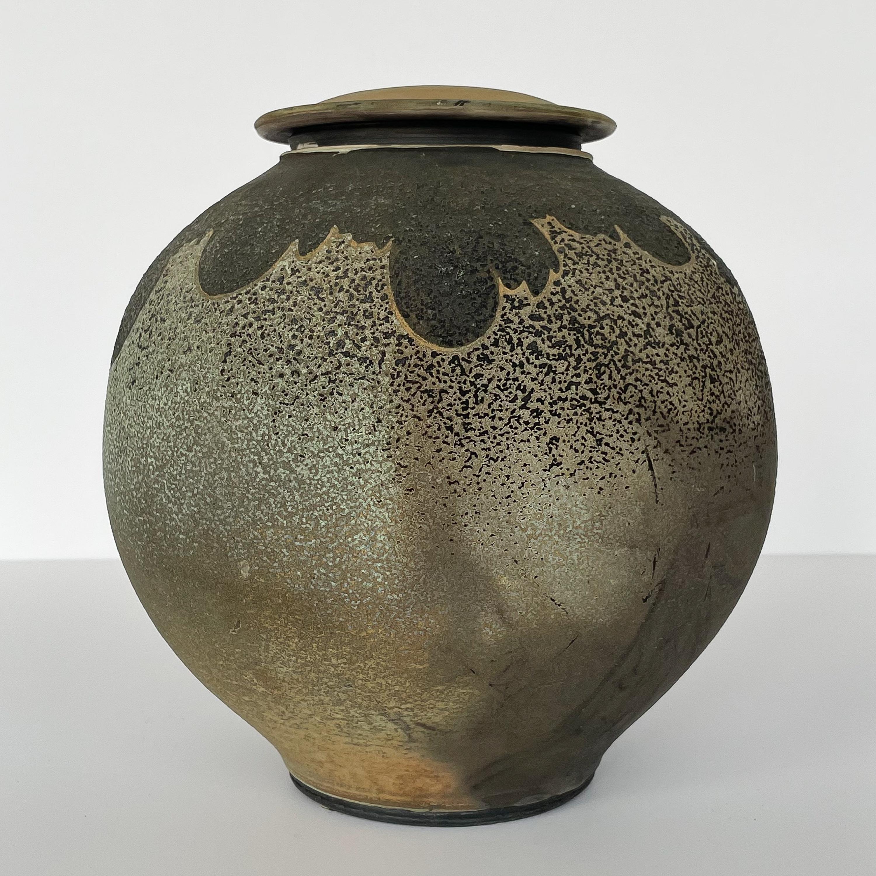 Ceramic Harvey Sadow Raku Lidded Stoneware Vessel