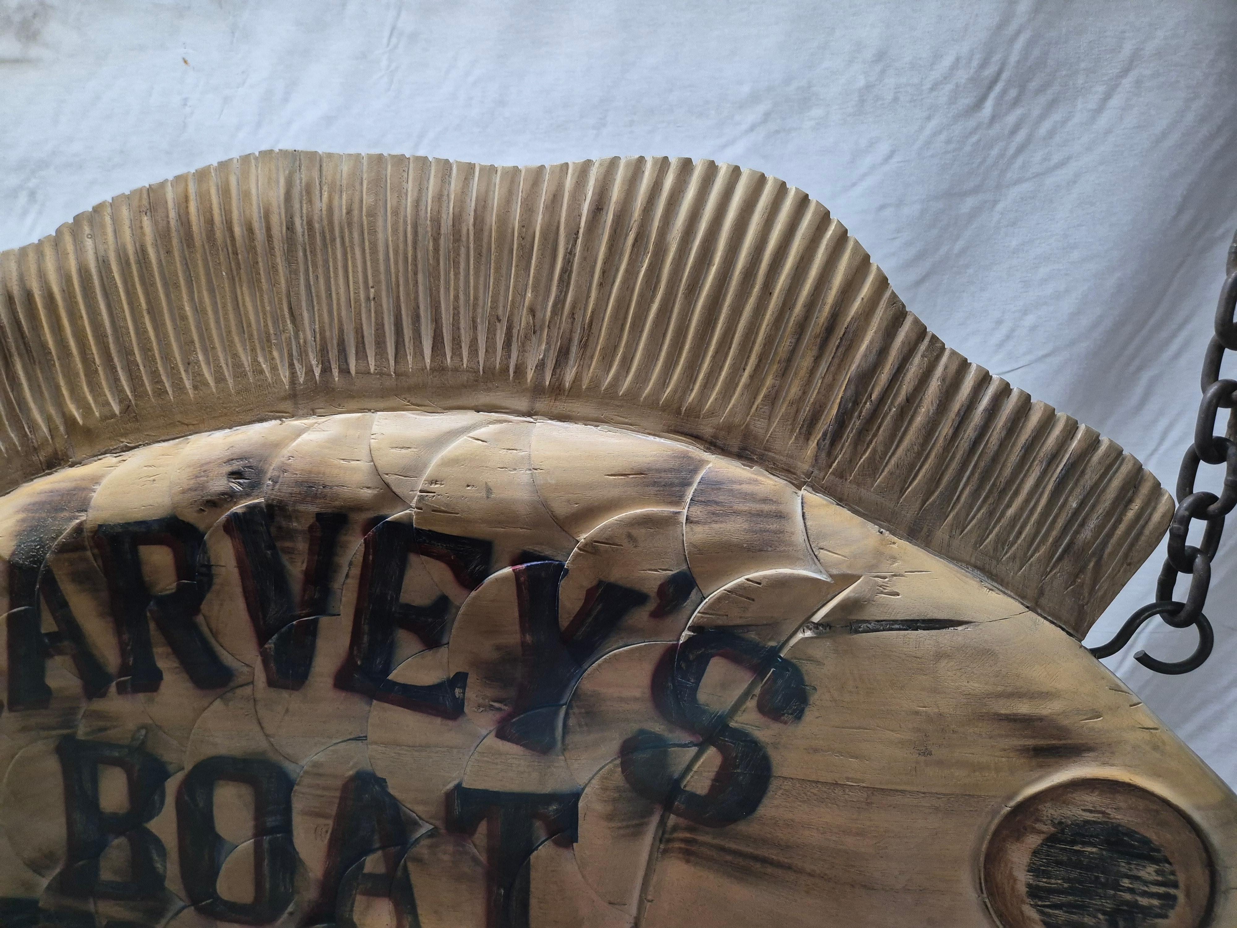 Harvey's Boat Rental Carved Flounder Trade Sign For Sale 7